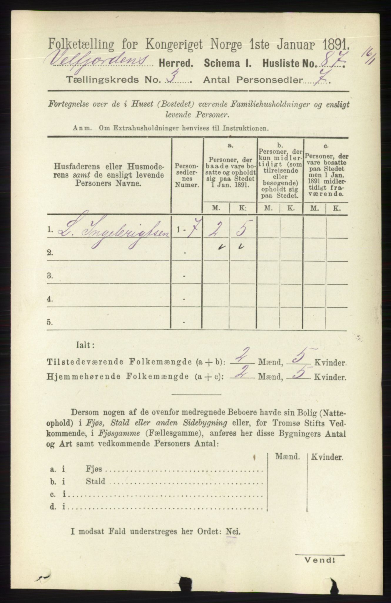 RA, 1891 census for 1813 Velfjord, 1891, p. 1027