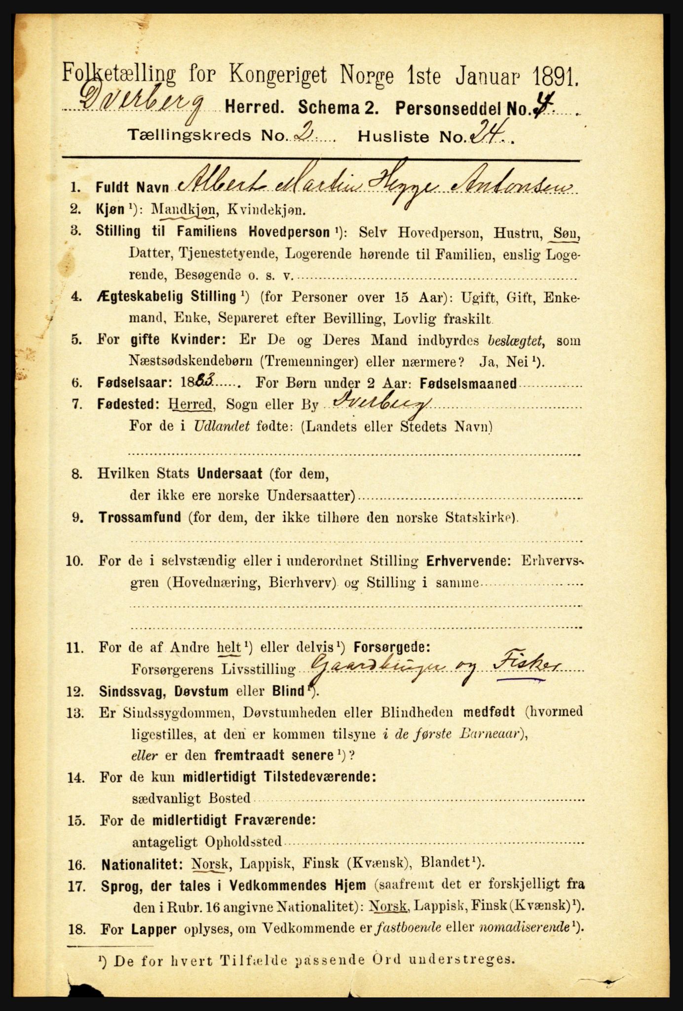 RA, 1891 census for 1872 Dverberg, 1891, p. 751