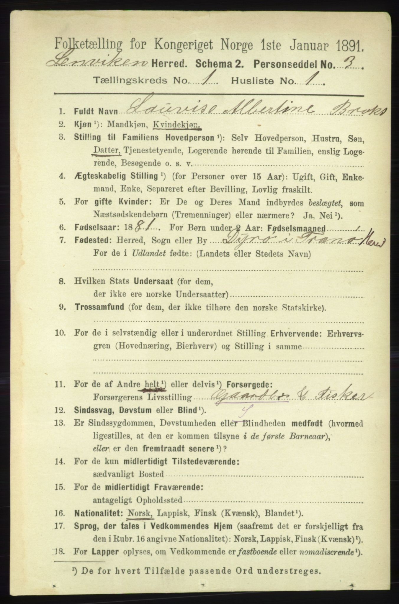 RA, 1891 census for 1931 Lenvik, 1891, p. 112