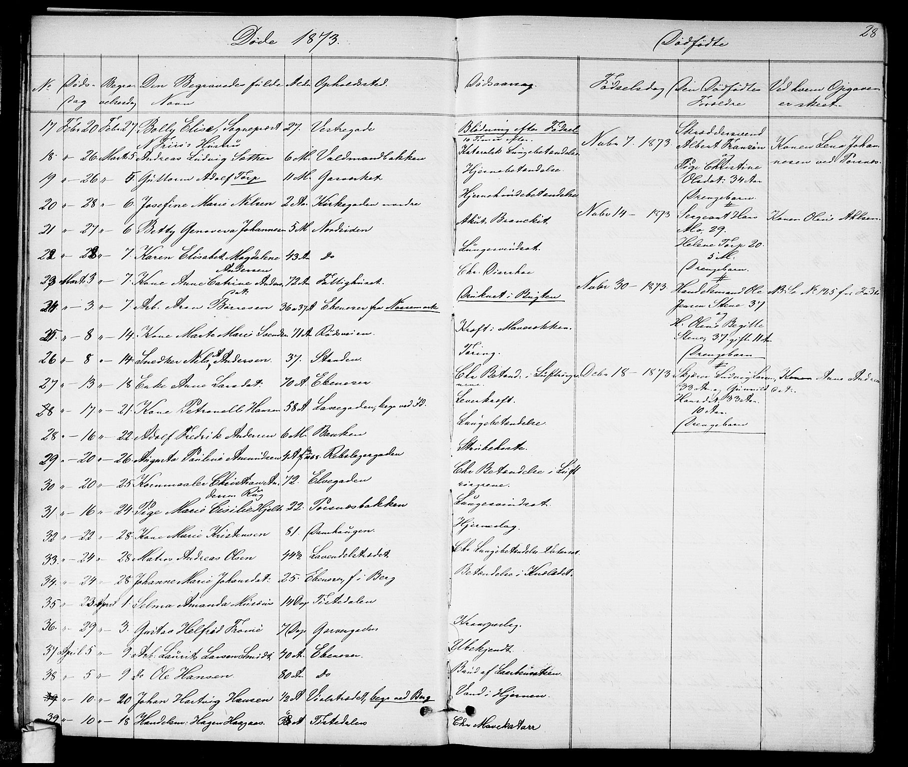 Halden prestekontor Kirkebøker, SAO/A-10909/G/Ga/L0007: Parish register (copy) no. 7, 1869-1884, p. 28