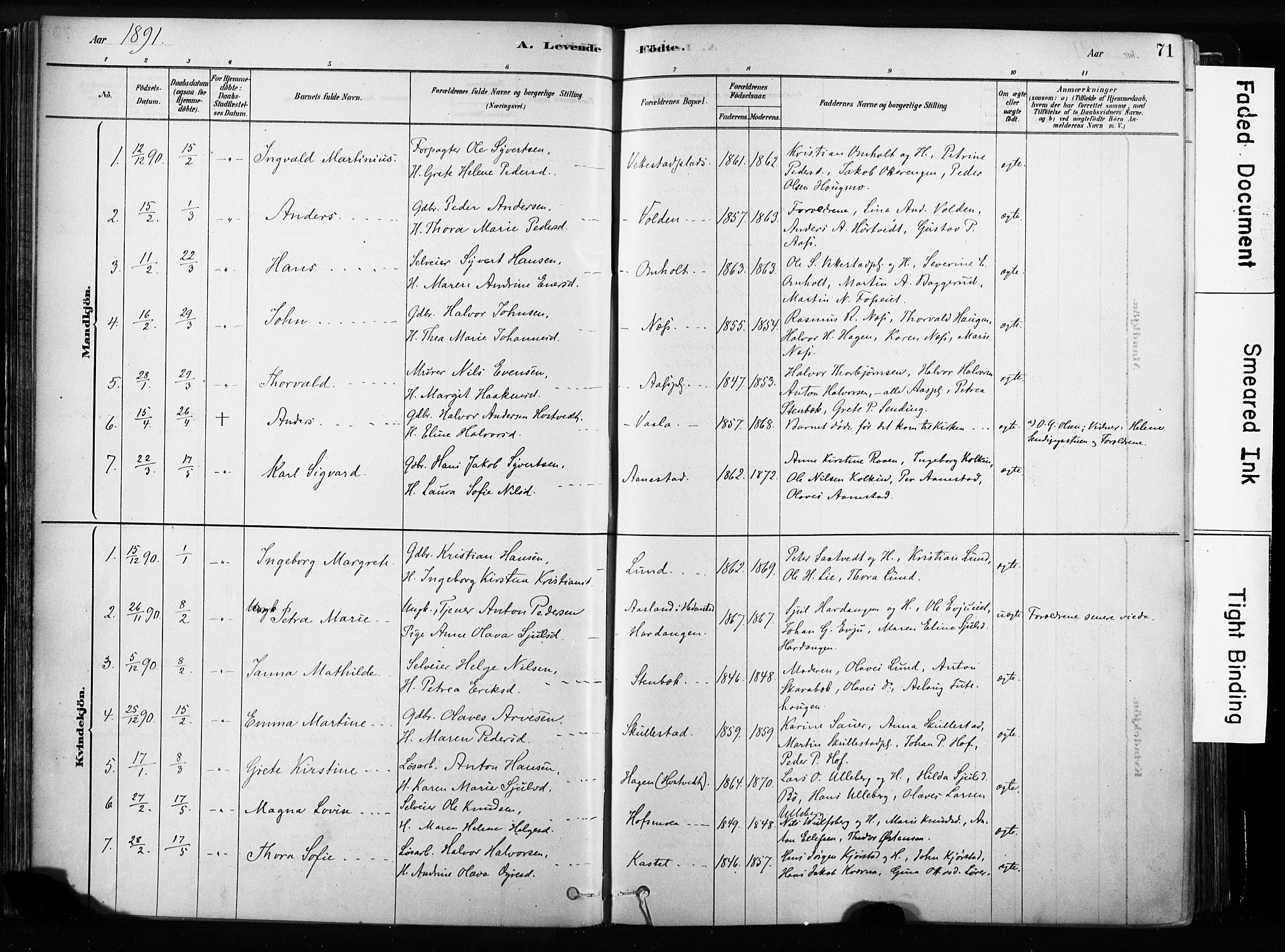 Sandsvær kirkebøker, AV/SAKO-A-244/F/Fb/L0001: Parish register (official) no. II 1, 1878-1906, p. 71