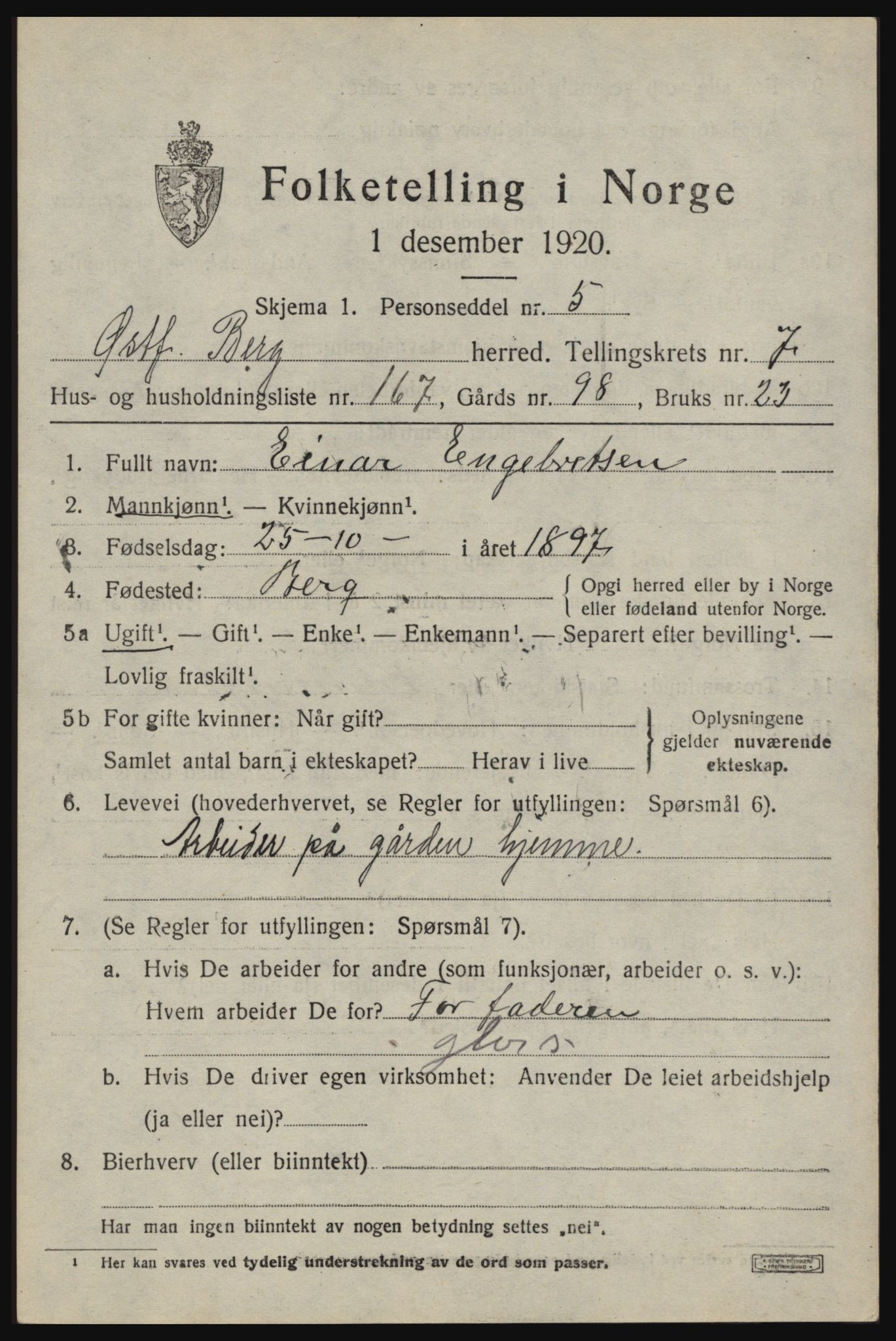 SAO, 1920 census for Berg, 1920, p. 14017