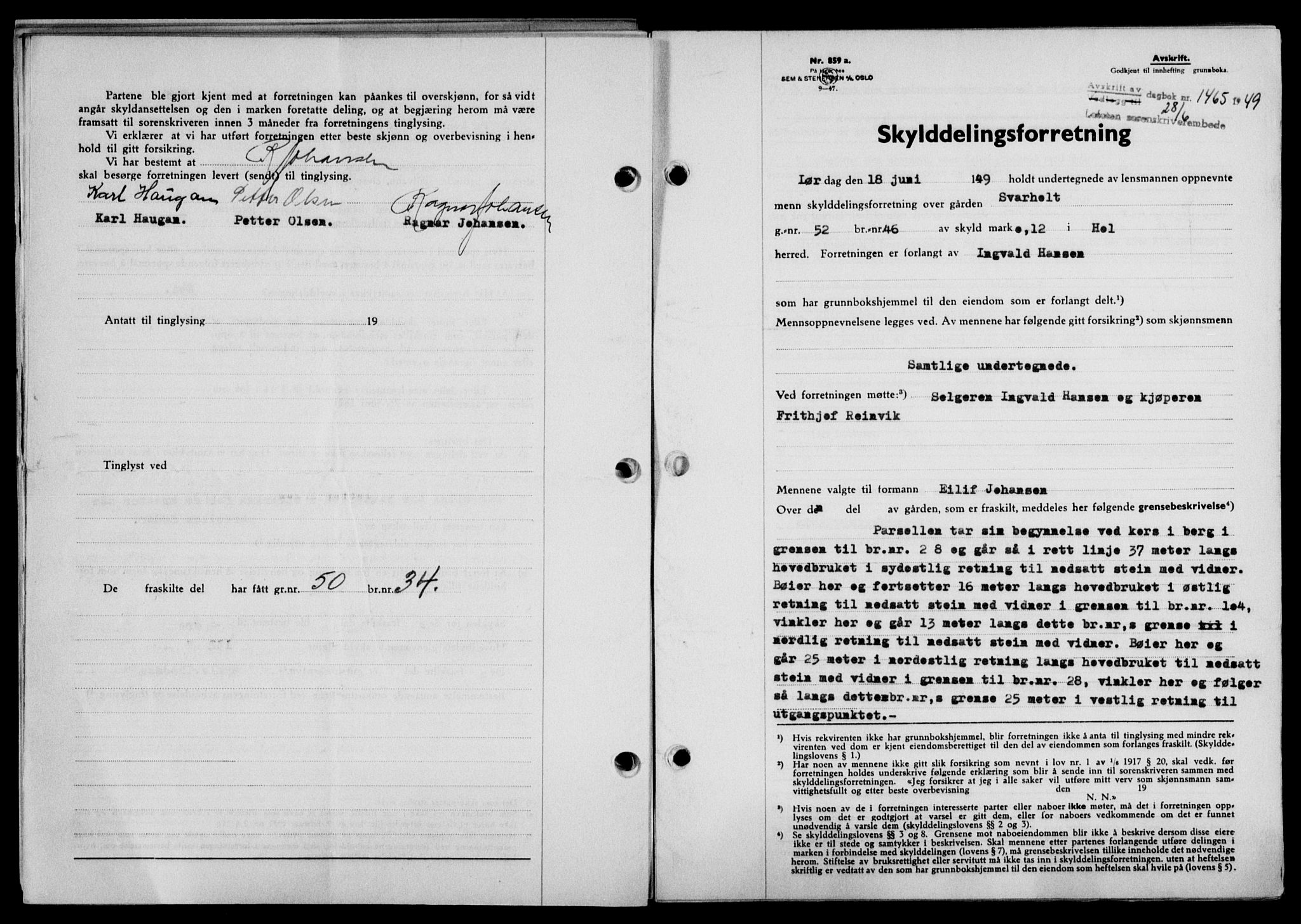 Lofoten sorenskriveri, SAT/A-0017/1/2/2C/L0021a: Mortgage book no. 21a, 1949-1949, Diary no: : 1465/1949