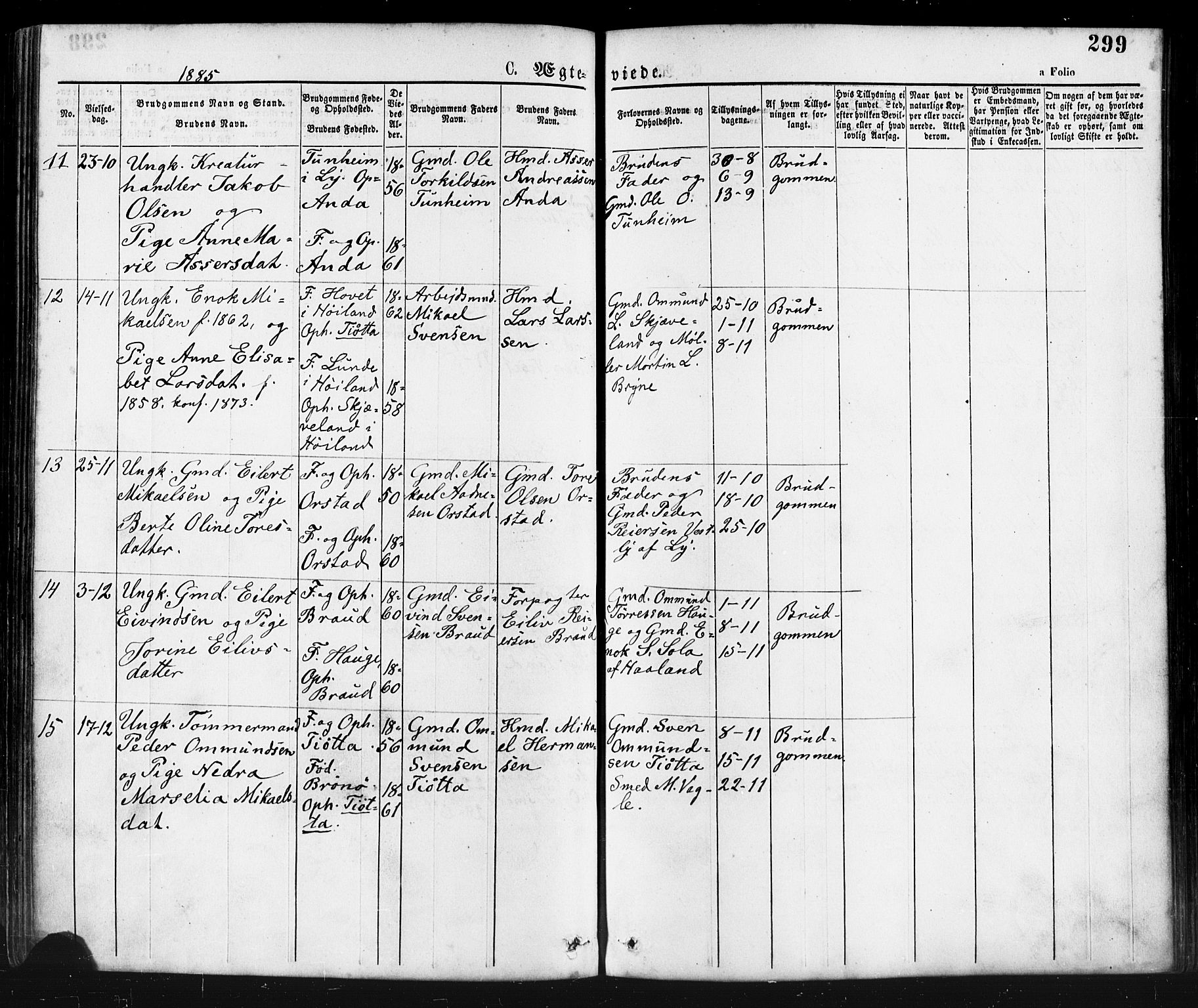 Klepp sokneprestkontor, AV/SAST-A-101803/001/3/30BA/L0006: Parish register (official) no. A 6, 1871-1885, p. 299