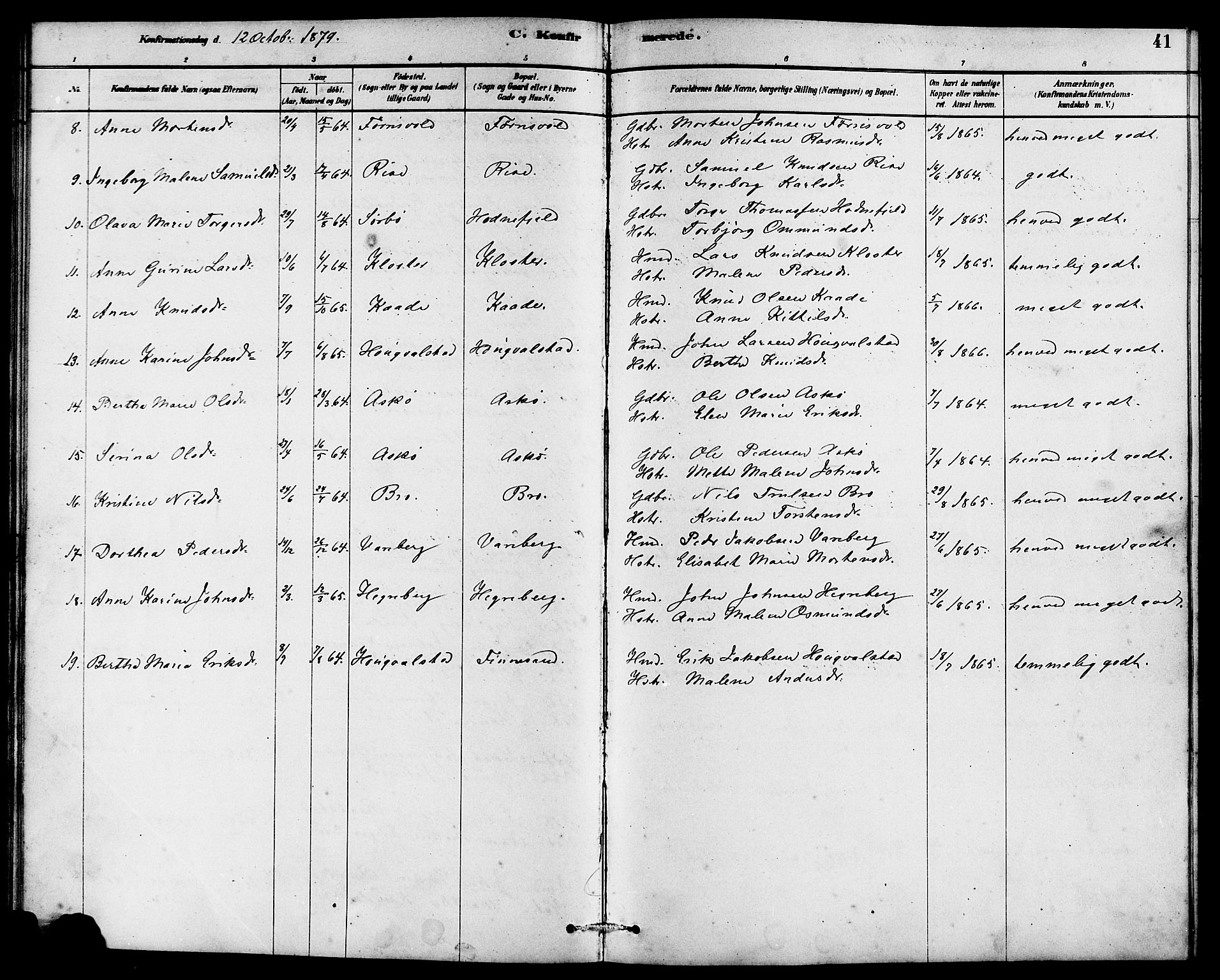 Rennesøy sokneprestkontor, AV/SAST-A -101827/H/Ha/Haa/L0007: Parish register (official) no. A 7, 1878-1884, p. 41