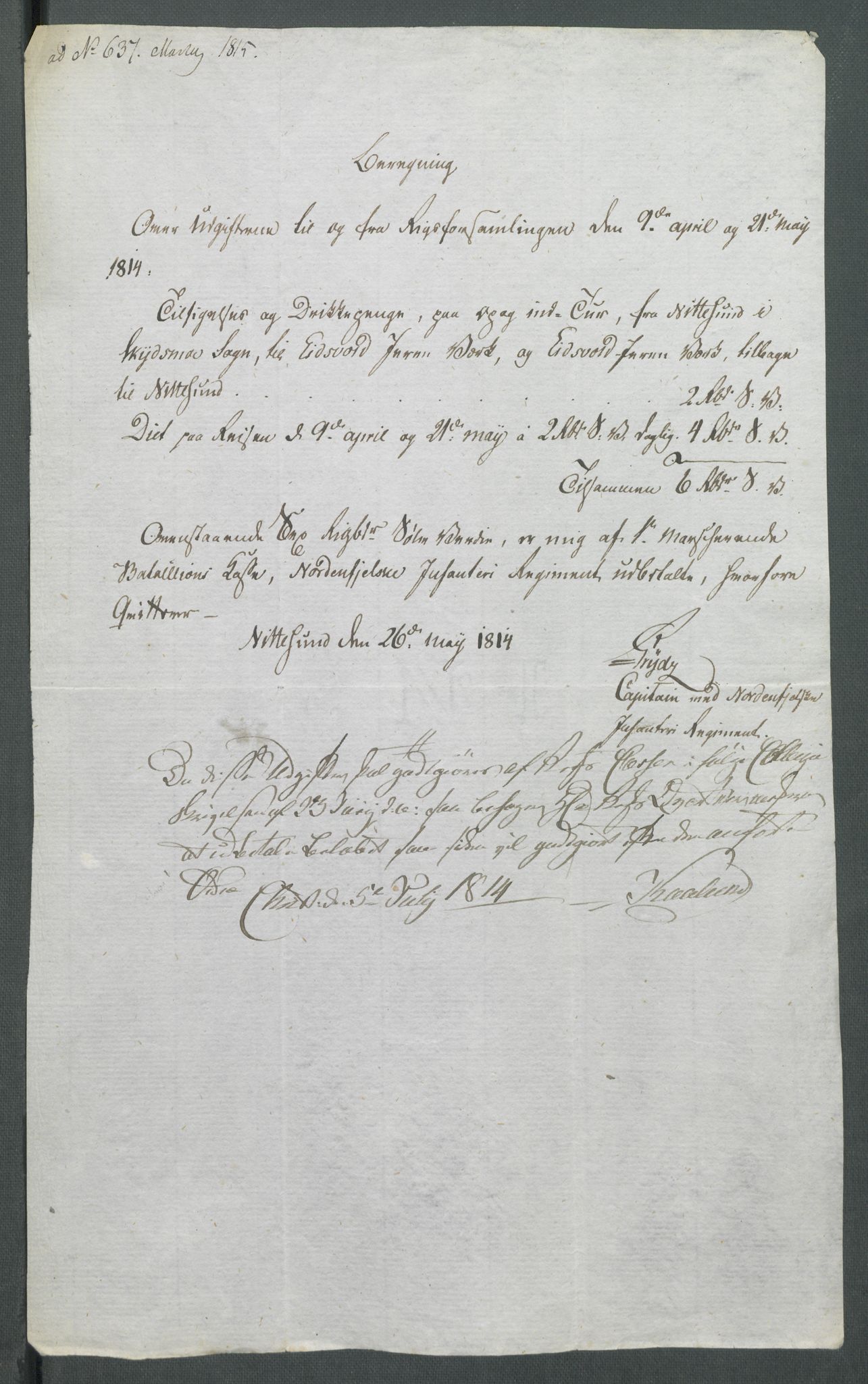 5. departement for finans-, handels- og tollfaget, AV/RA-S-3893/C/Cb/L0014: Regninger fra Riksforsamlingens deputerede, 1814, p. 156