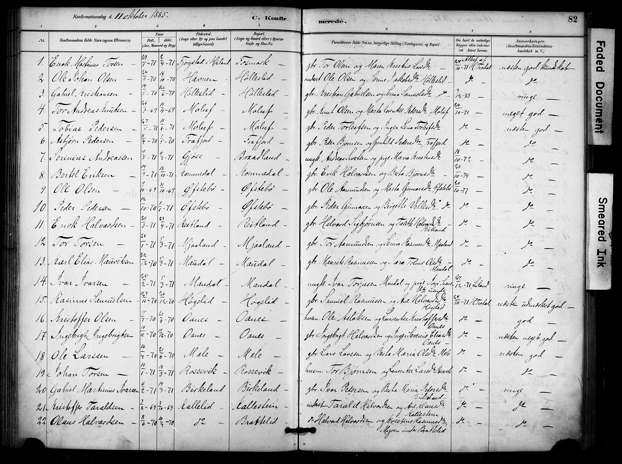 Høgsfjord sokneprestkontor, SAST/A-101624/H/Ha/Haa/L0006: Parish register (official) no. A 6, 1885-1897, p. 82