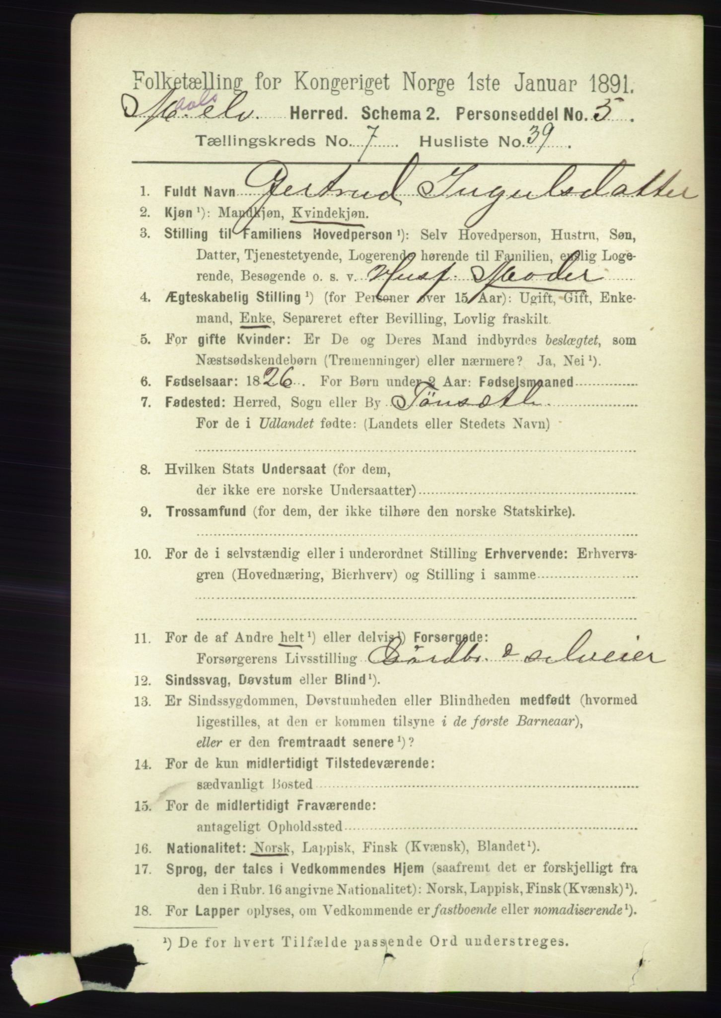 RA, 1891 census for 1924 Målselv, 1891, p. 2497