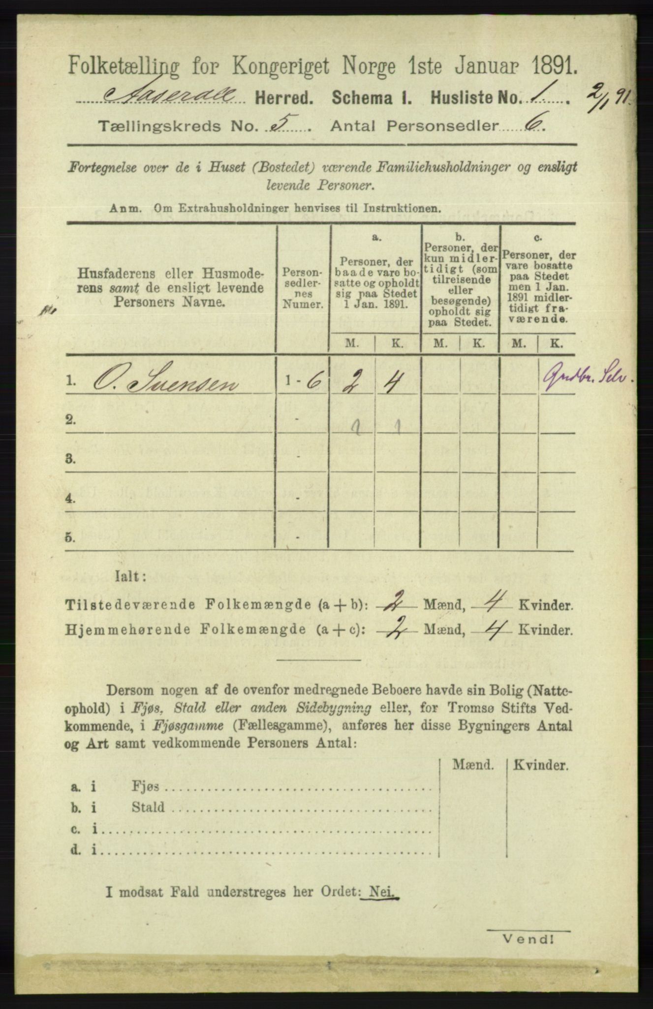 RA, 1891 census for 1026 Åseral, 1891, p. 1416