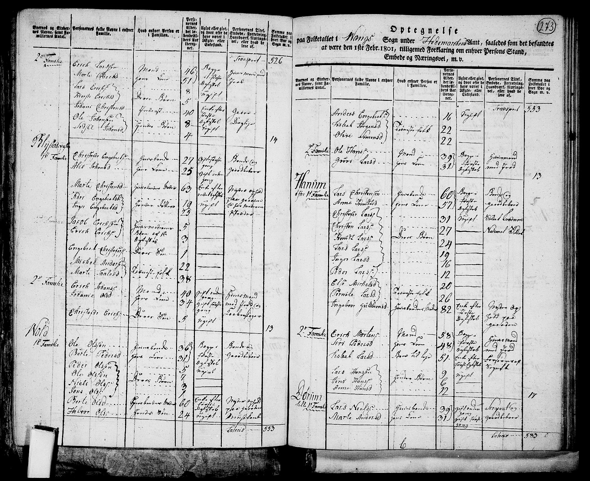 RA, 1801 census for 0414P Vang, 1801, p. 272b-273a