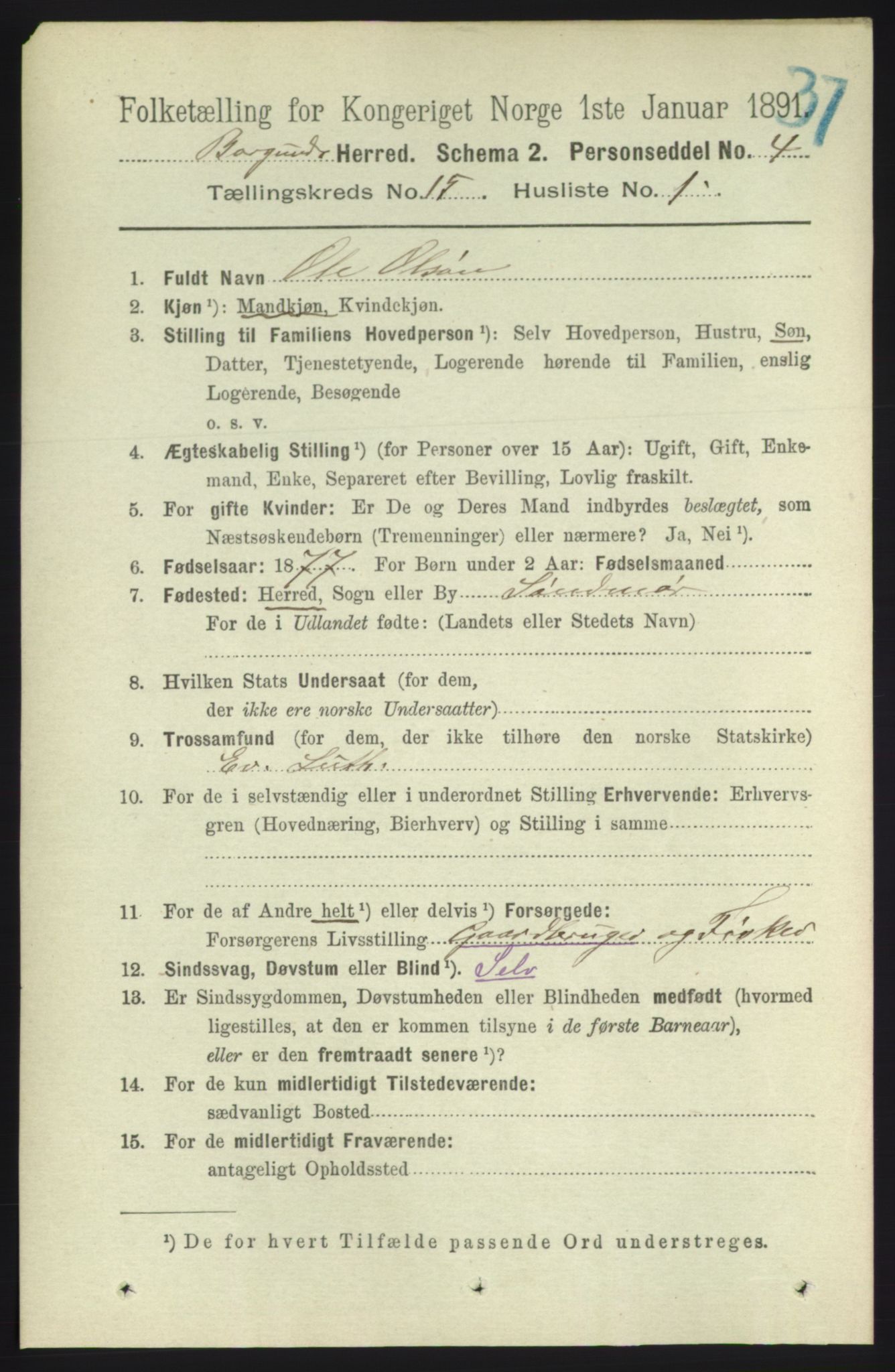 RA, 1891 census for 1531 Borgund, 1891, p. 4481