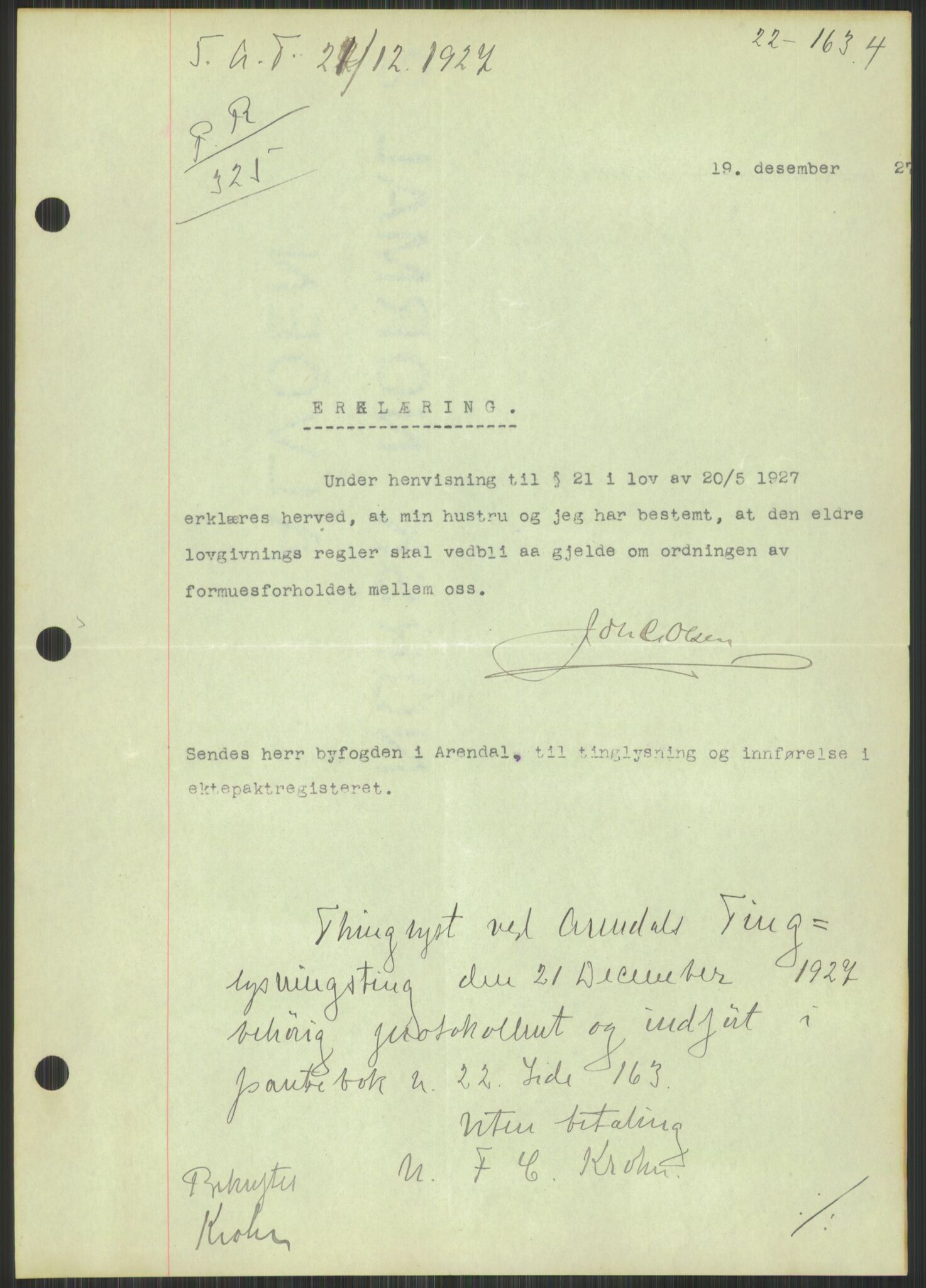 Oslo byskriverembete, AV/SAO-A-10227/2/G/Gb/L0047: Tinglyste ektepakter, Aust-Agder, bind 1-2, 1928-1950
