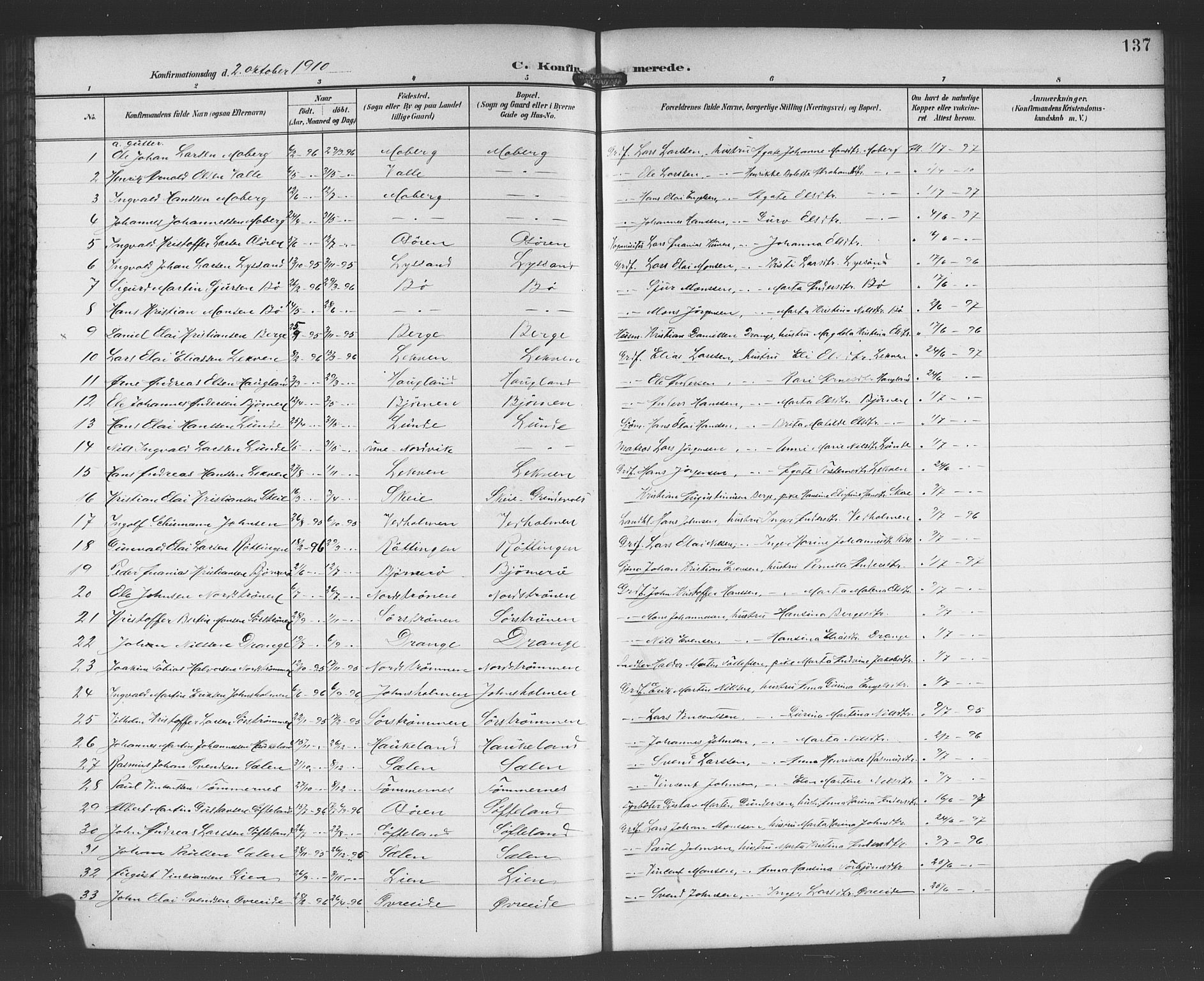 Os sokneprestembete, SAB/A-99929: Parish register (copy) no. A 3, 1897-1913, p. 137