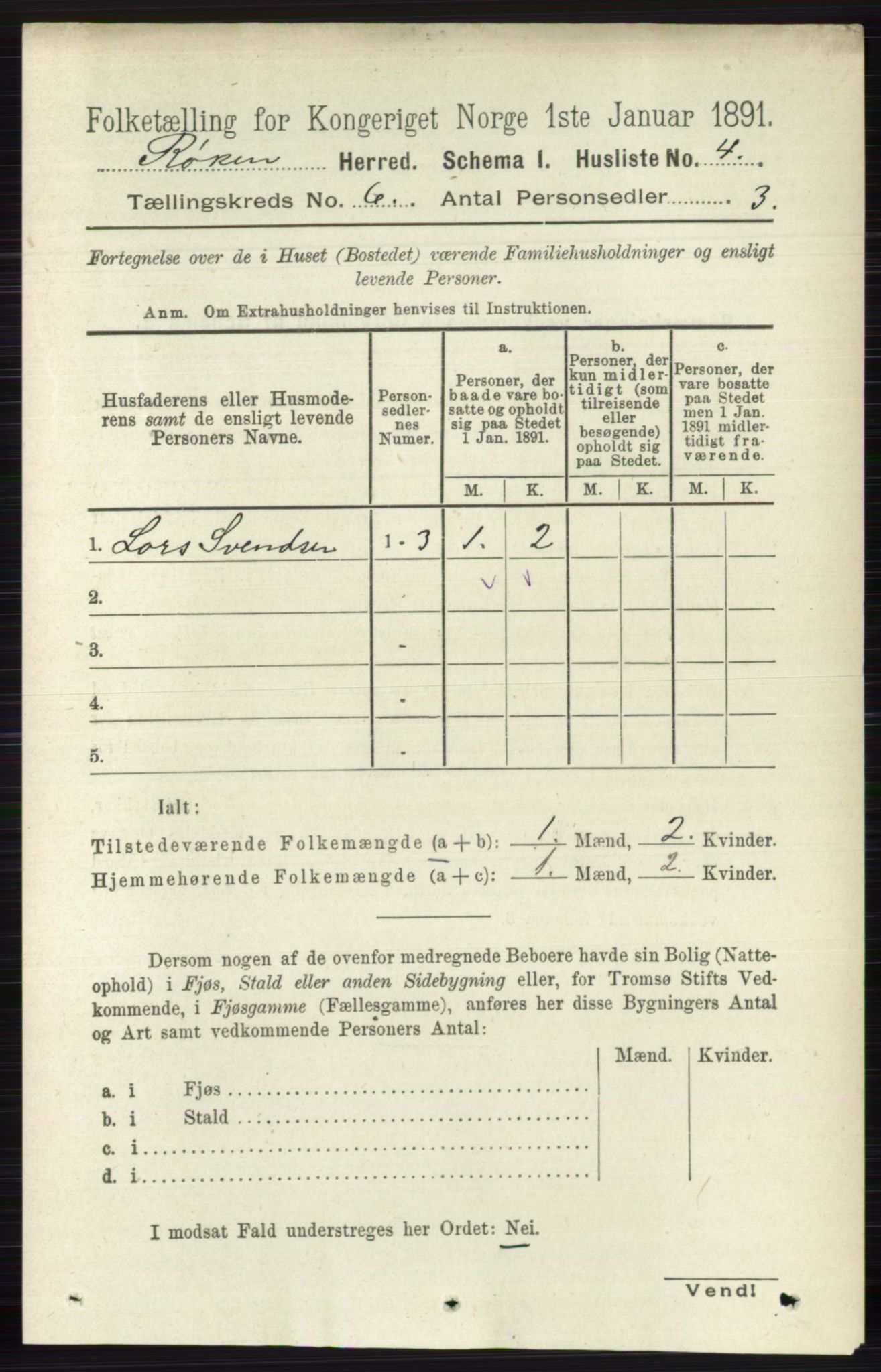 RA, 1891 census for 0627 Røyken, 1891, p. 3544