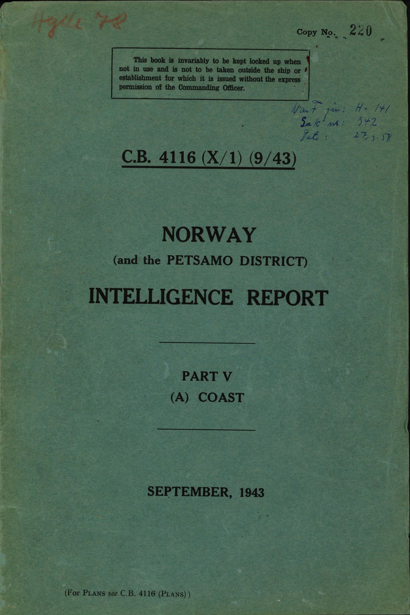 Forsvaret, Forsvarets overkommando II, RA/RAFA-3915/D/Dd/L0004: Index of Reports on Norway, 1943-1944, p. 16
