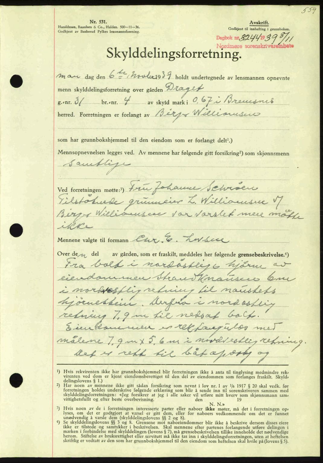 Nordmøre sorenskriveri, AV/SAT-A-4132/1/2/2Ca: Mortgage book no. A87, 1939-1940, Diary no: : 3244/1939