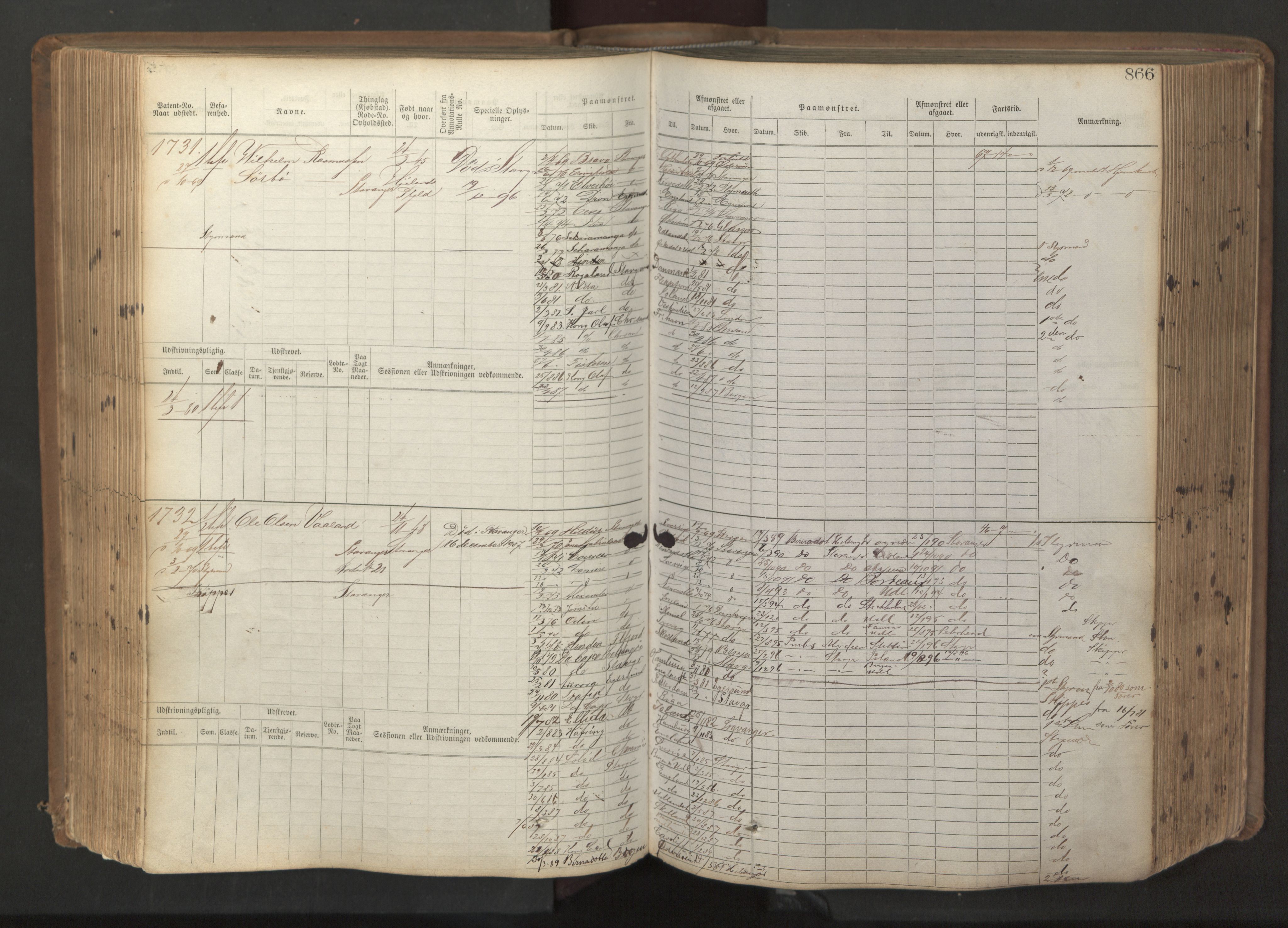 Stavanger sjømannskontor, AV/SAST-A-102006/F/Fb/Fbb/L0017: Sjøfartshovedrulle patnentnr. 1203-2402 (dublett), 1869, p. 269