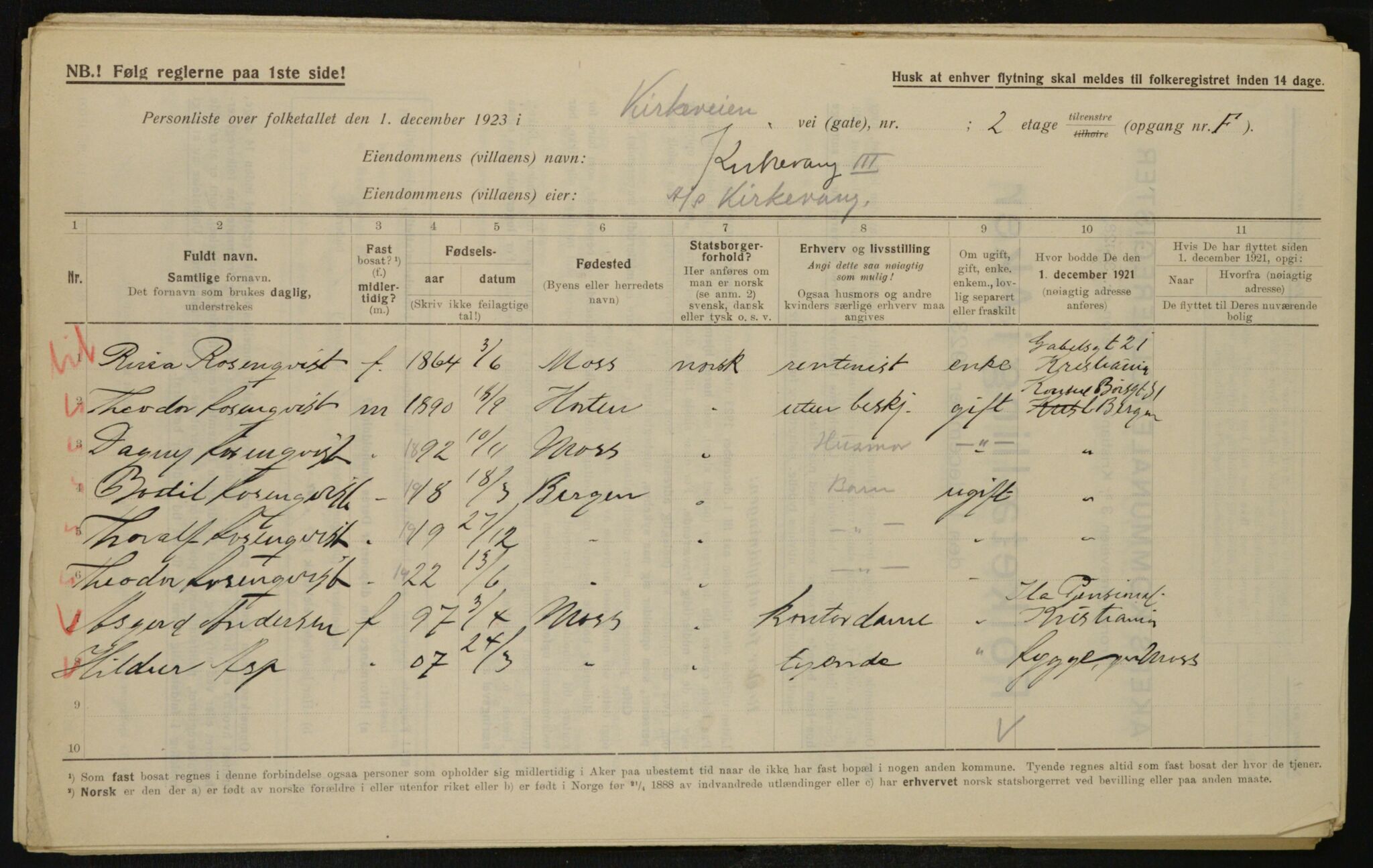 , Municipal Census 1923 for Aker, 1923, p. 12465