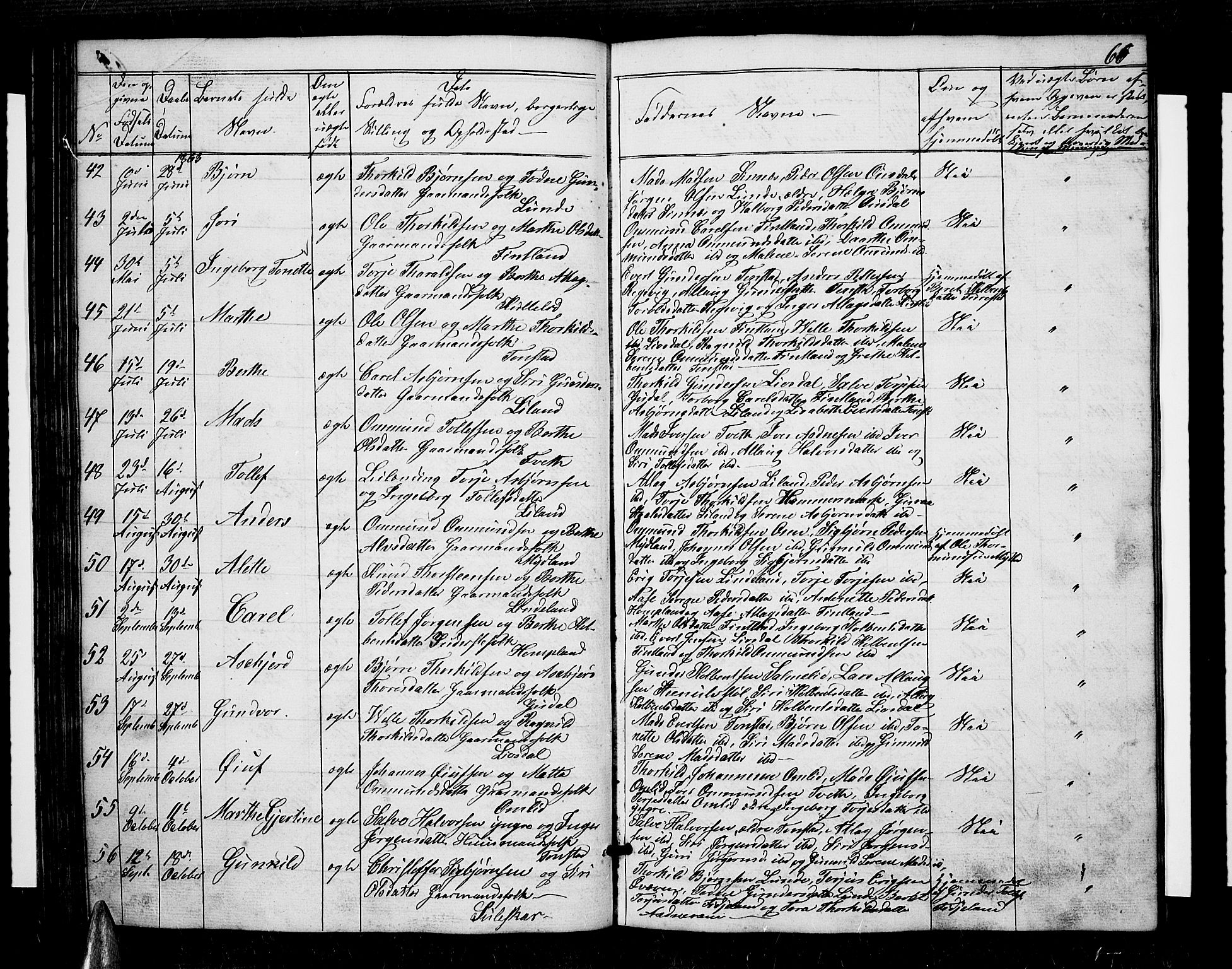 Sirdal sokneprestkontor, SAK/1111-0036/F/Fb/Fbb/L0002: Parish register (copy) no. B 2, 1848-1878, p. 66