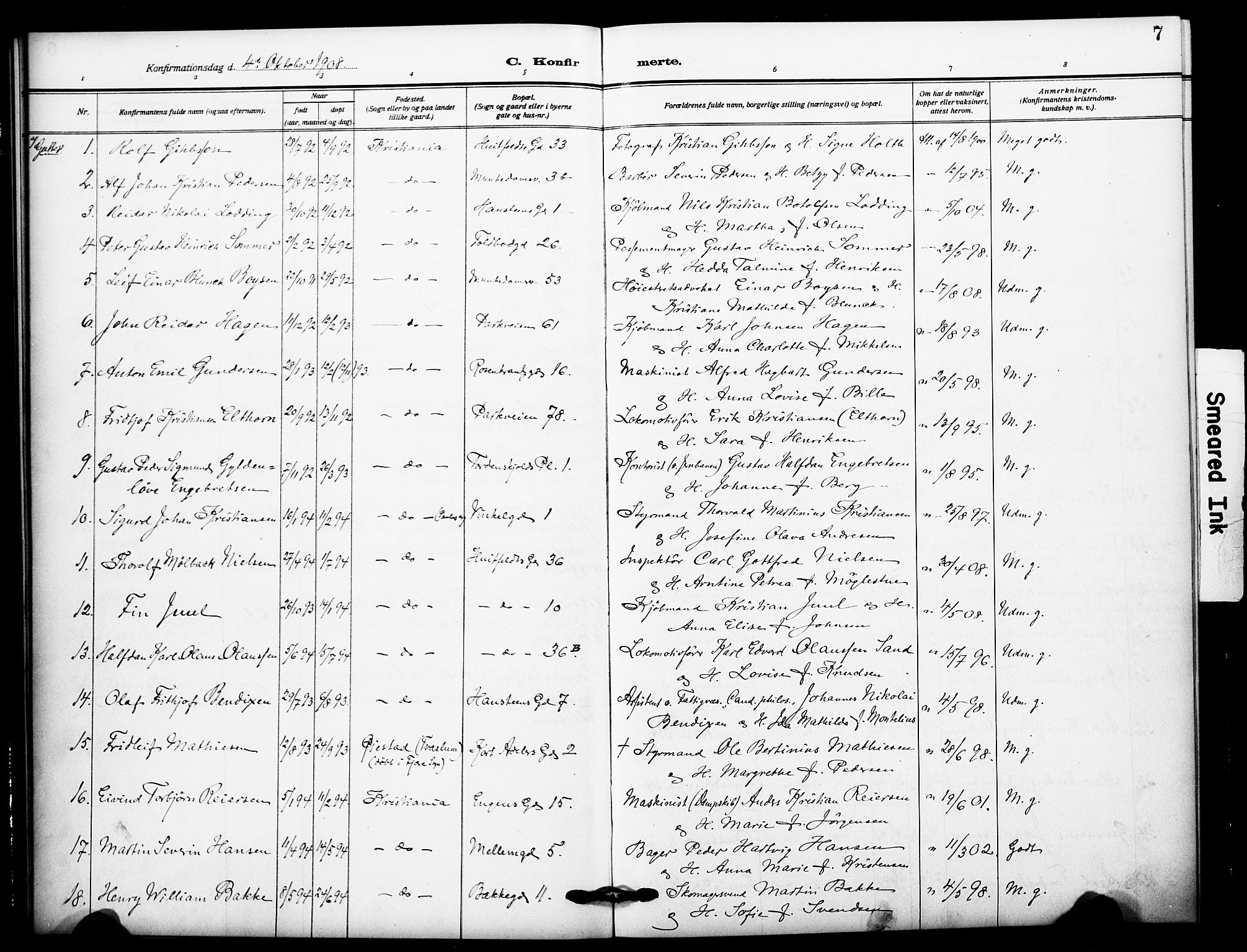 Johannes prestekontor Kirkebøker, AV/SAO-A-10852/F/Fa/L0011: Parish register (official) no. 11, 1908-1921, p. 7