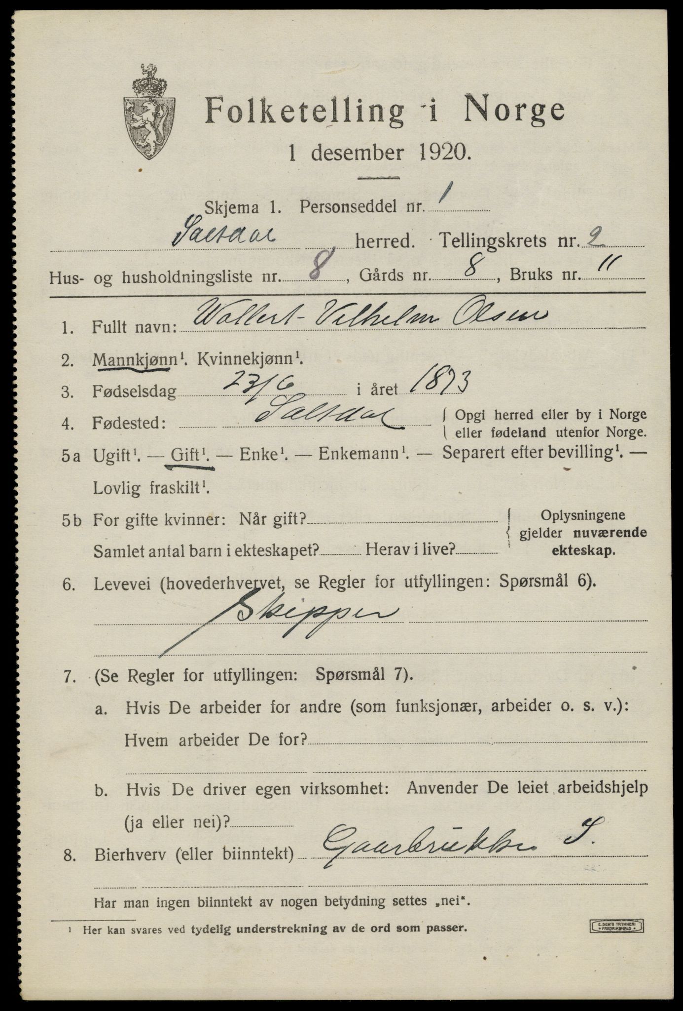 SAT, 1920 census for Saltdal, 1920, p. 2963