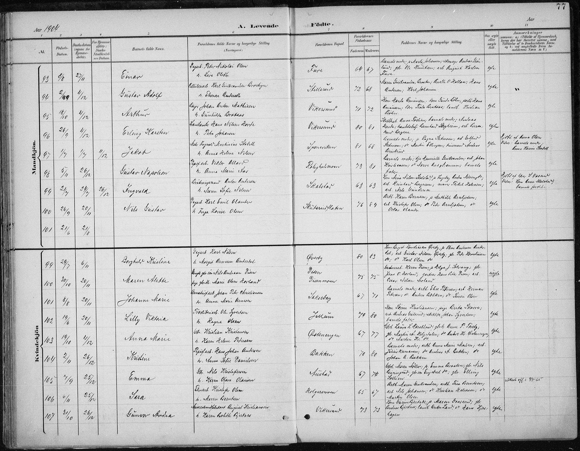 Modum kirkebøker, AV/SAKO-A-234/F/Fa/L0013: Parish register (official) no. 13, 1899-1907, p. 77