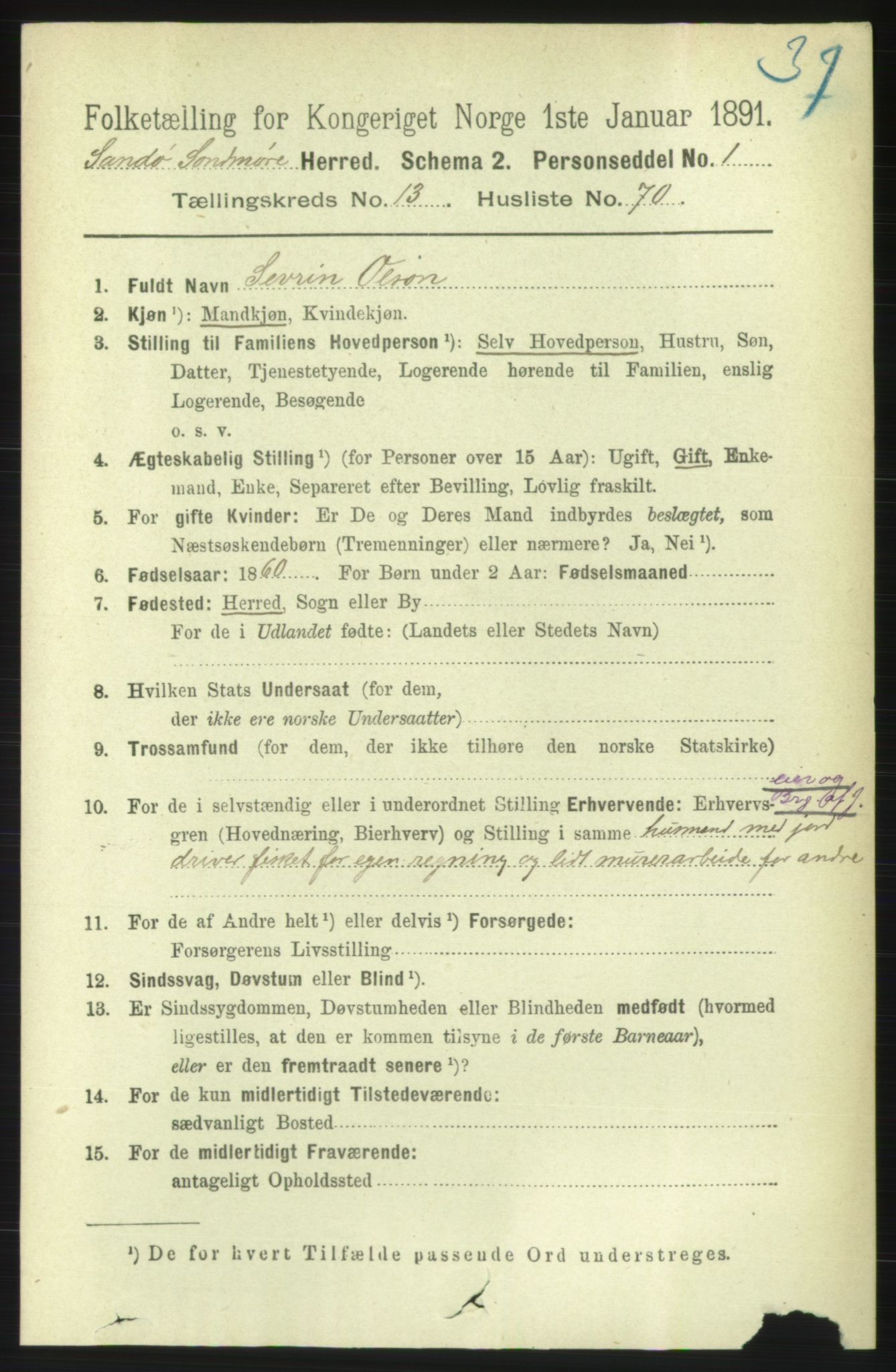 RA, 1891 census for 1514 Sande, 1891, p. 2823