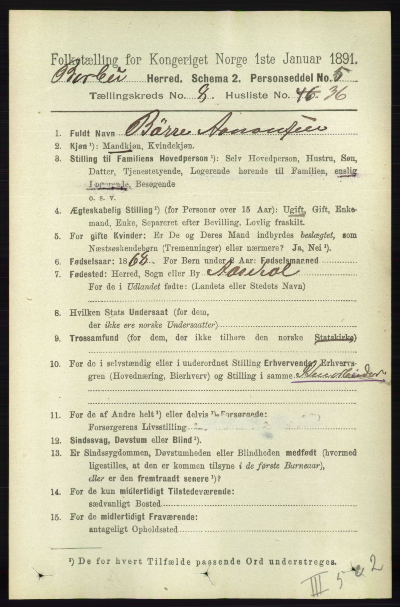 RA, 1891 census for 0990 Barbu, 1891, p. 6207