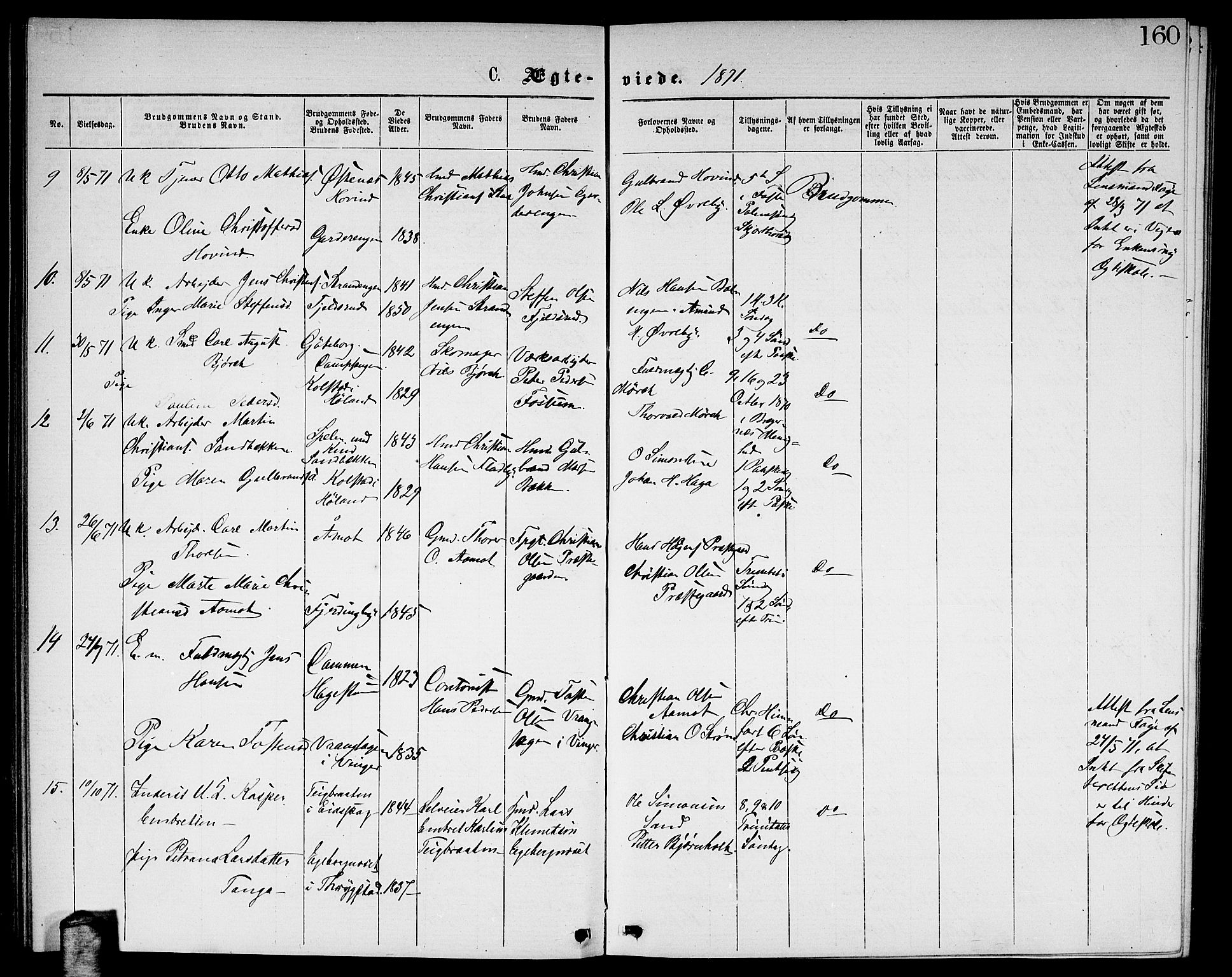 Fet prestekontor Kirkebøker, AV/SAO-A-10370a/G/Ga/L0004: Parish register (copy) no. I 4, 1868-1874, p. 160