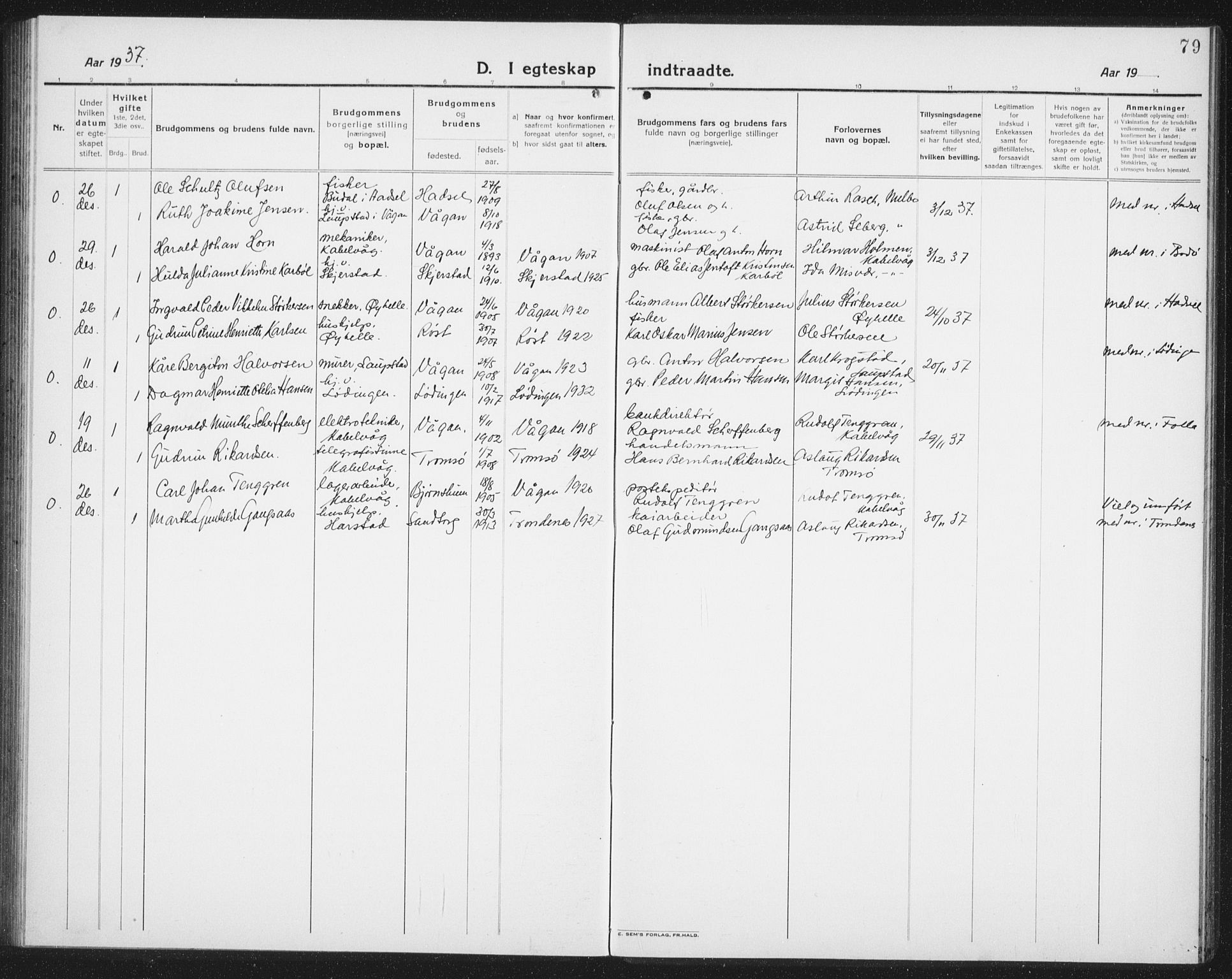 Ministerialprotokoller, klokkerbøker og fødselsregistre - Nordland, SAT/A-1459/874/L1082: Parish register (copy) no. 874C11, 1920-1939, p. 79