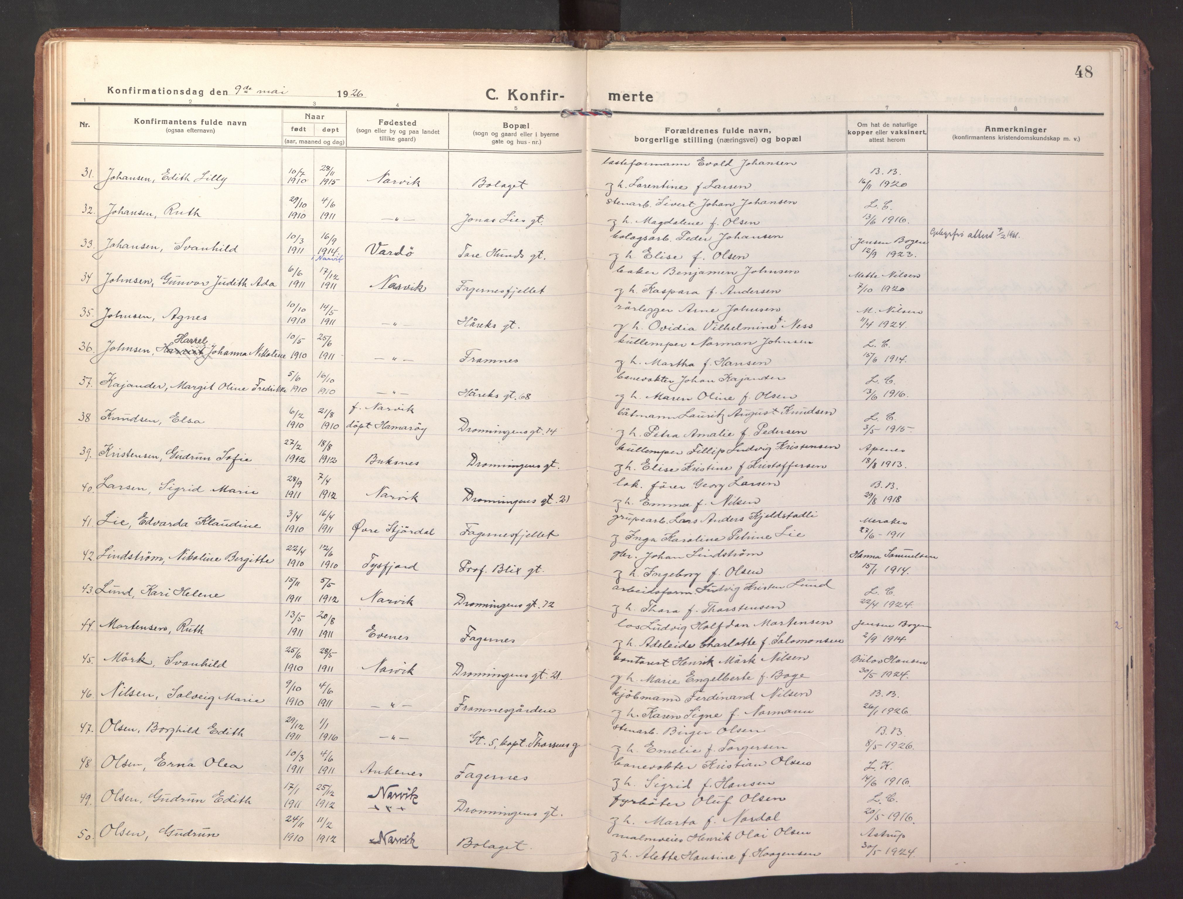 Ministerialprotokoller, klokkerbøker og fødselsregistre - Nordland, AV/SAT-A-1459/871/L1004: Parish register (official) no. 871A20, 1921-1932, p. 48