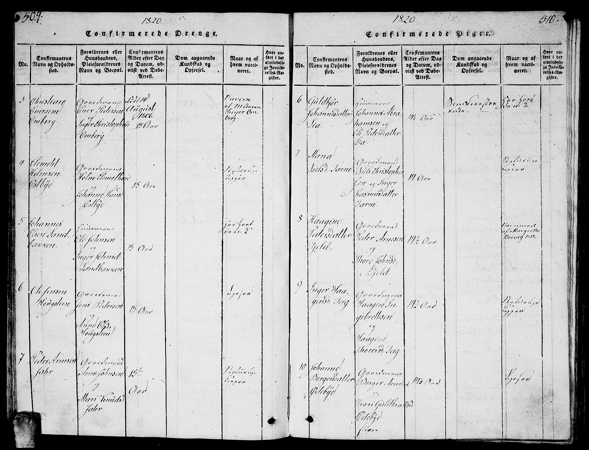 Enebakk prestekontor Kirkebøker, AV/SAO-A-10171c/G/Ga/L0001: Parish register (copy) no. I 1, 1815-1833, p. 509-510