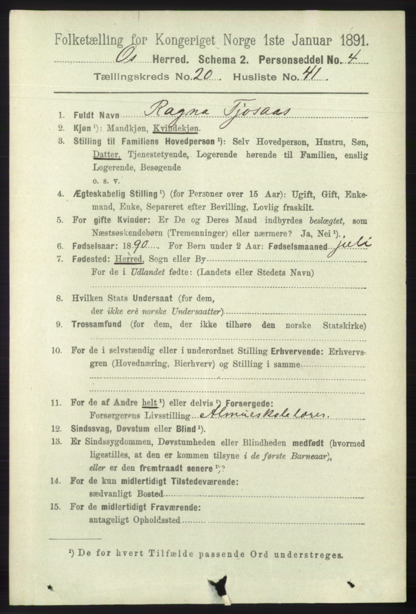 RA, 1891 census for 1243 Os, 1891, p. 4816