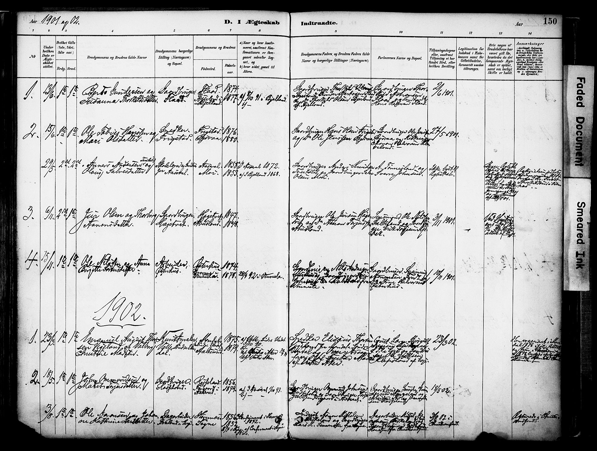 Evje sokneprestkontor, AV/SAK-1111-0008/F/Fa/Faa/L0007: Parish register (official) no. A 7, 1884-1909, p. 150