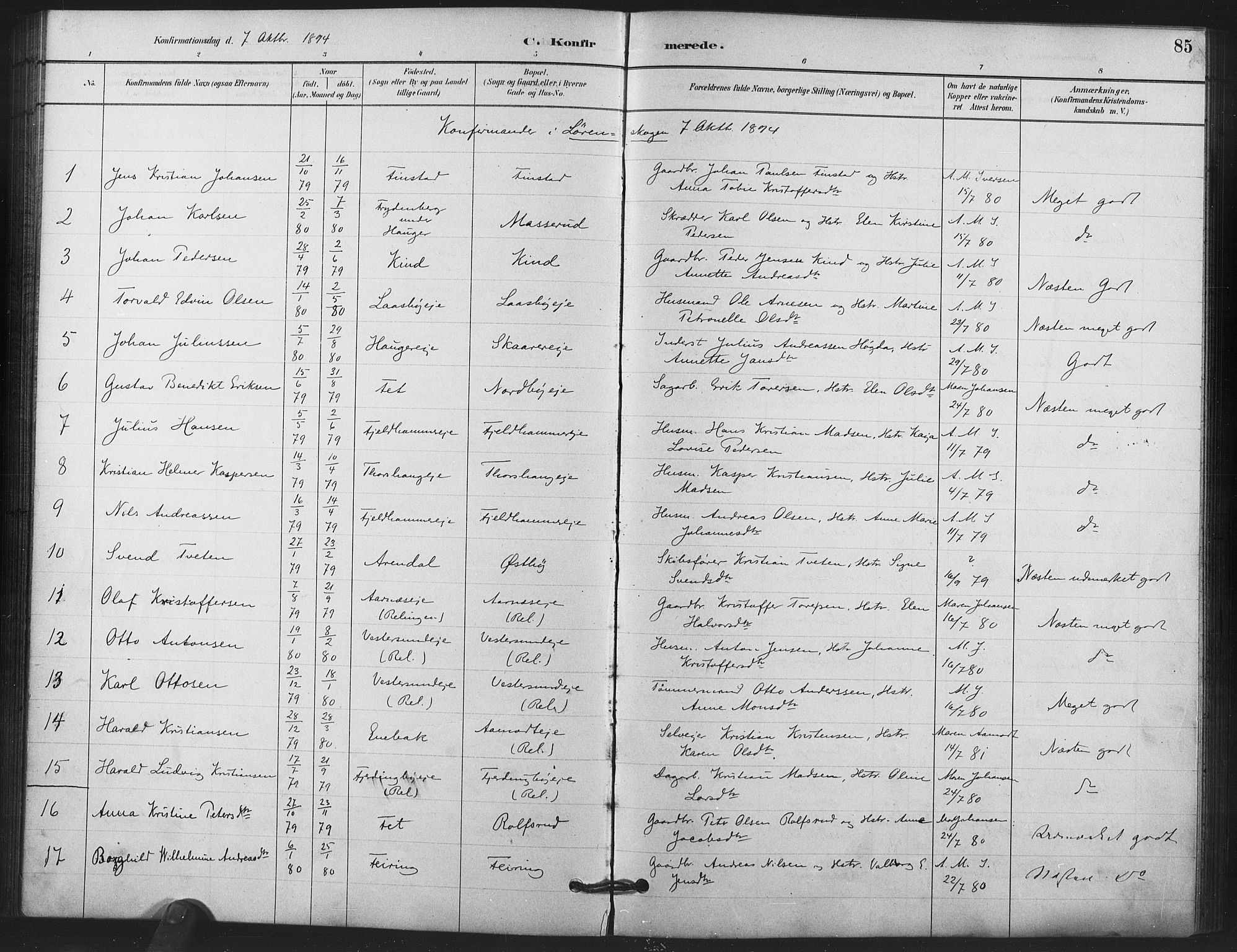 Skedsmo prestekontor Kirkebøker, AV/SAO-A-10033a/F/Fb/L0001: Parish register (official) no. II 1, 1883-1901, p. 85