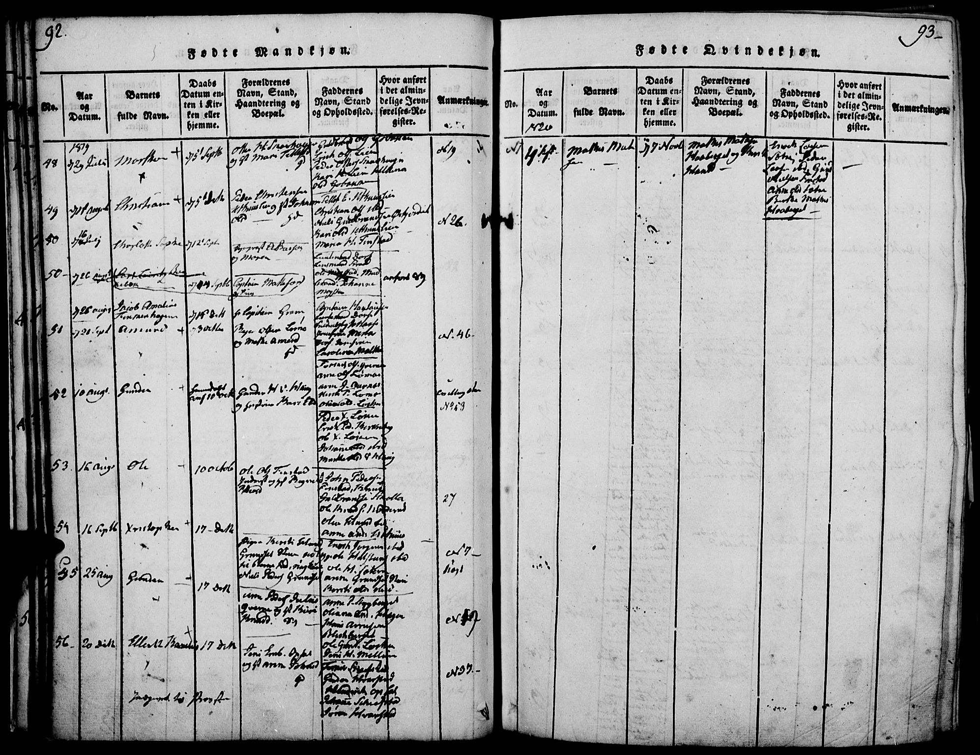 Elverum prestekontor, AV/SAH-PREST-044/H/Ha/Haa/L0007: Parish register (official) no. 7, 1815-1830, p. 92-93