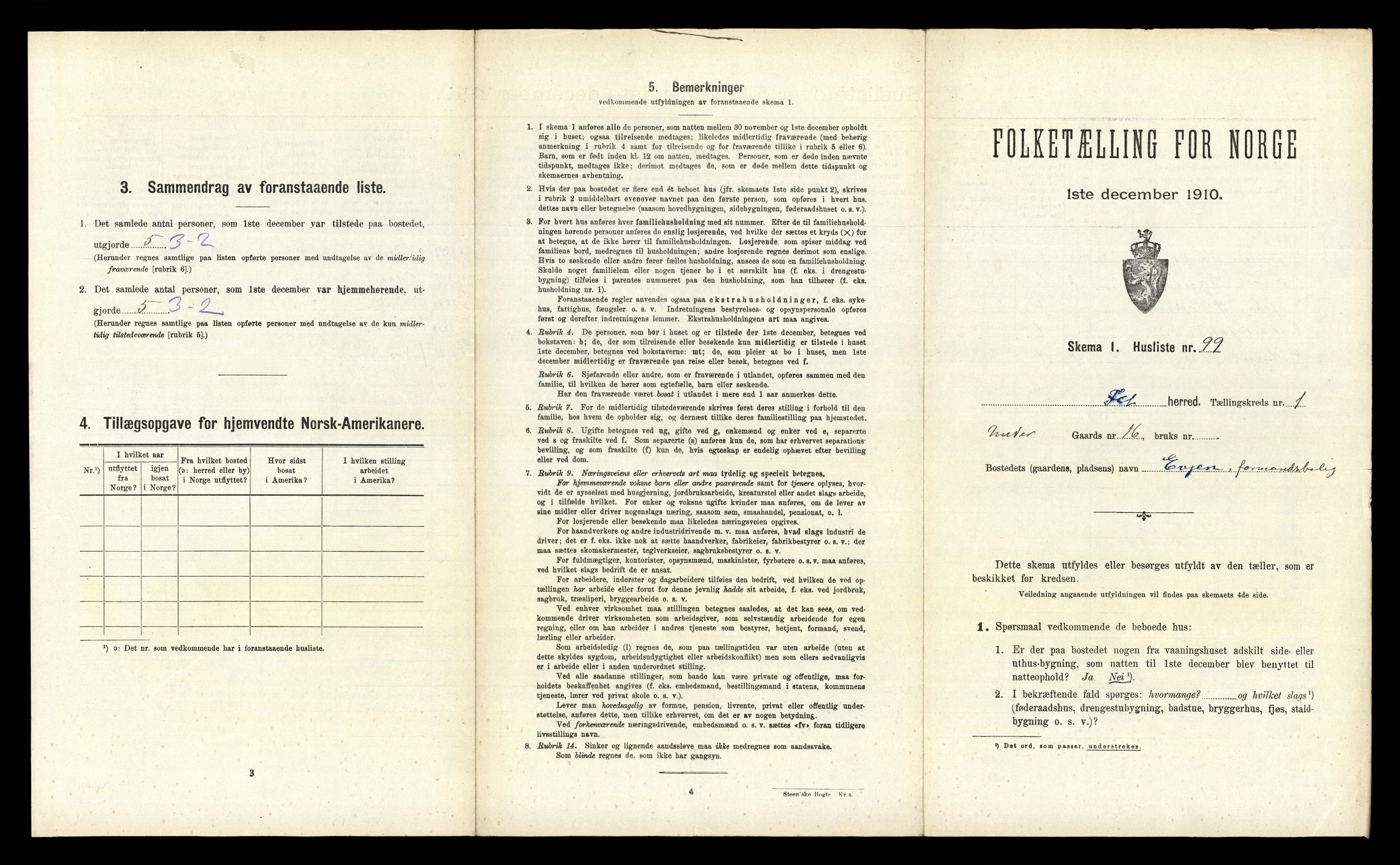 RA, 1910 census for Fet, 1910, p. 237