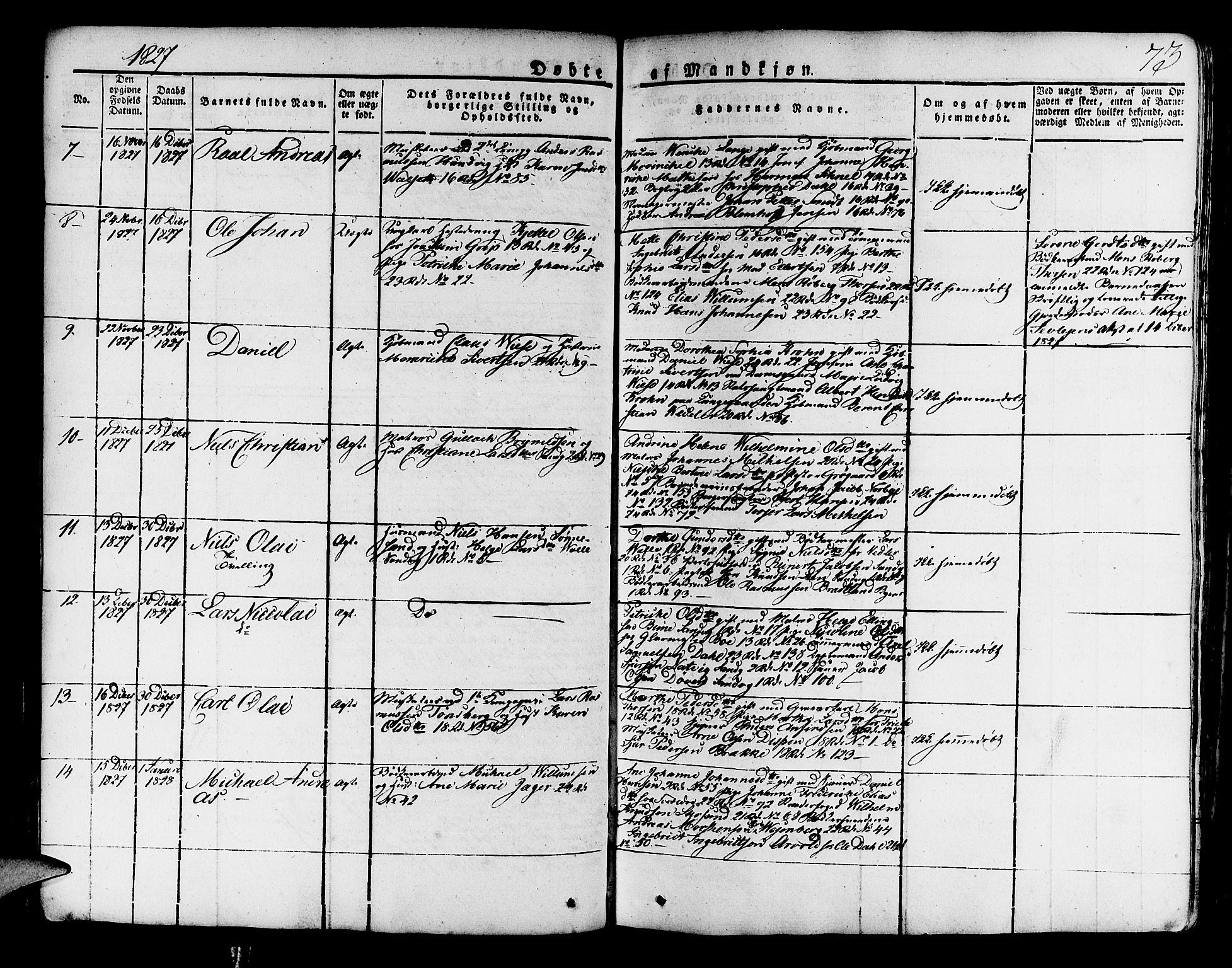 Korskirken sokneprestembete, AV/SAB-A-76101/H/Haa/L0014: Parish register (official) no. A 14, 1823-1835, p. 73