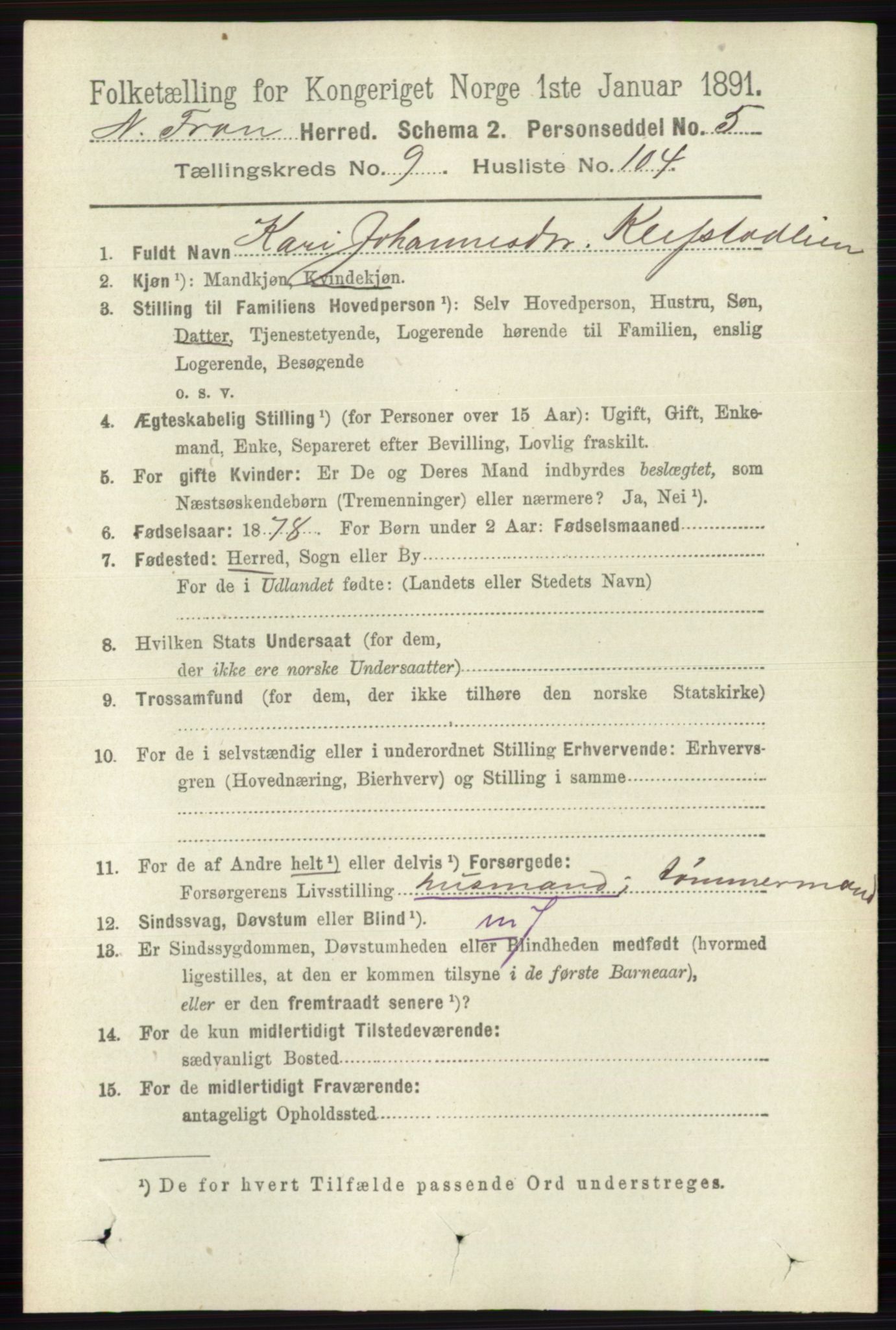 RA, 1891 census for 0518 Nord-Fron, 1891, p. 4274