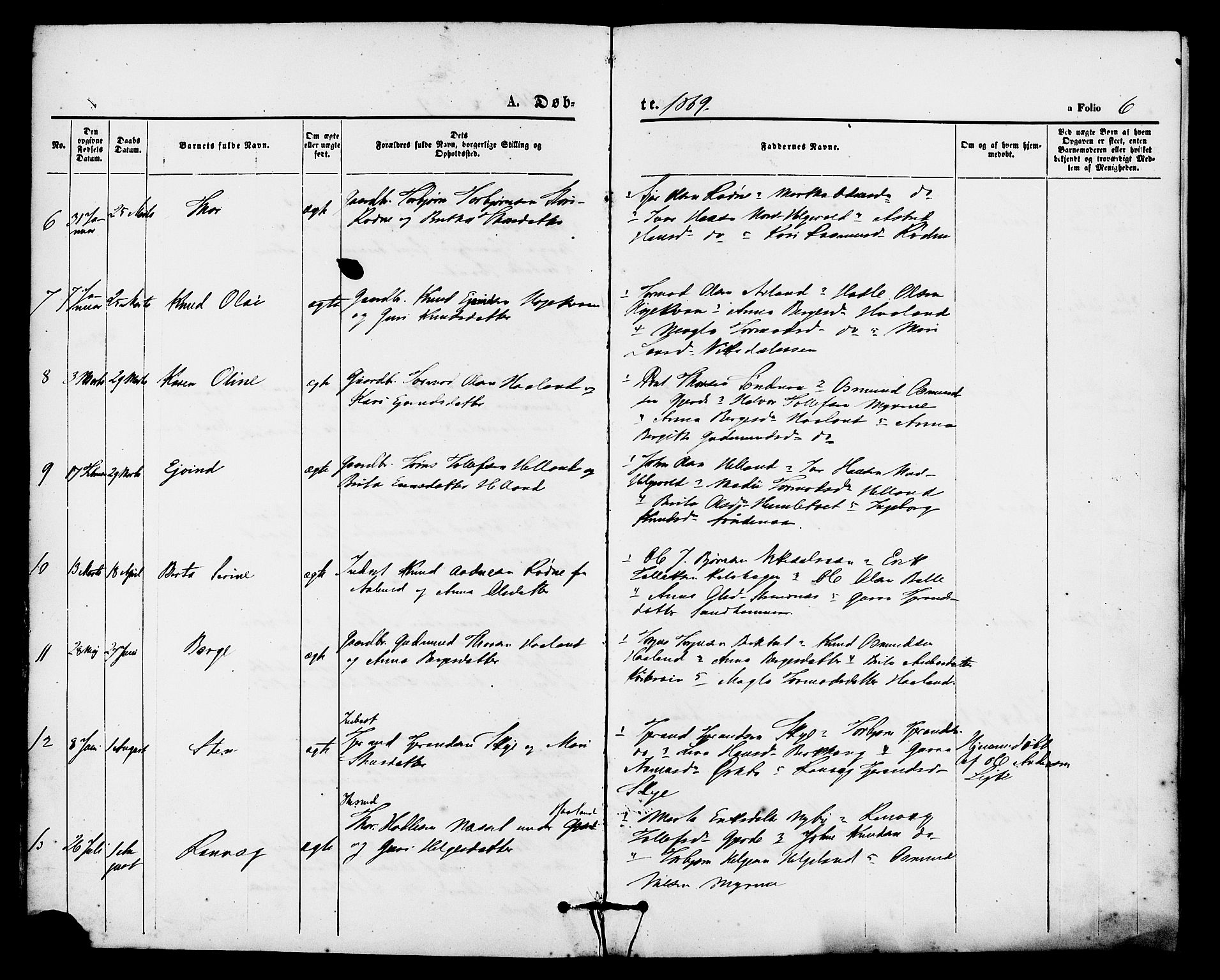 Vikedal sokneprestkontor, AV/SAST-A-101840/01/IV: Parish register (official) no. A 8, 1868-1885, p. 6