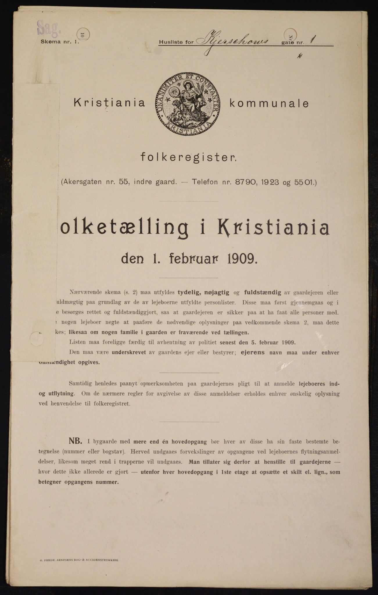 OBA, Municipal Census 1909 for Kristiania, 1909, p. 45048