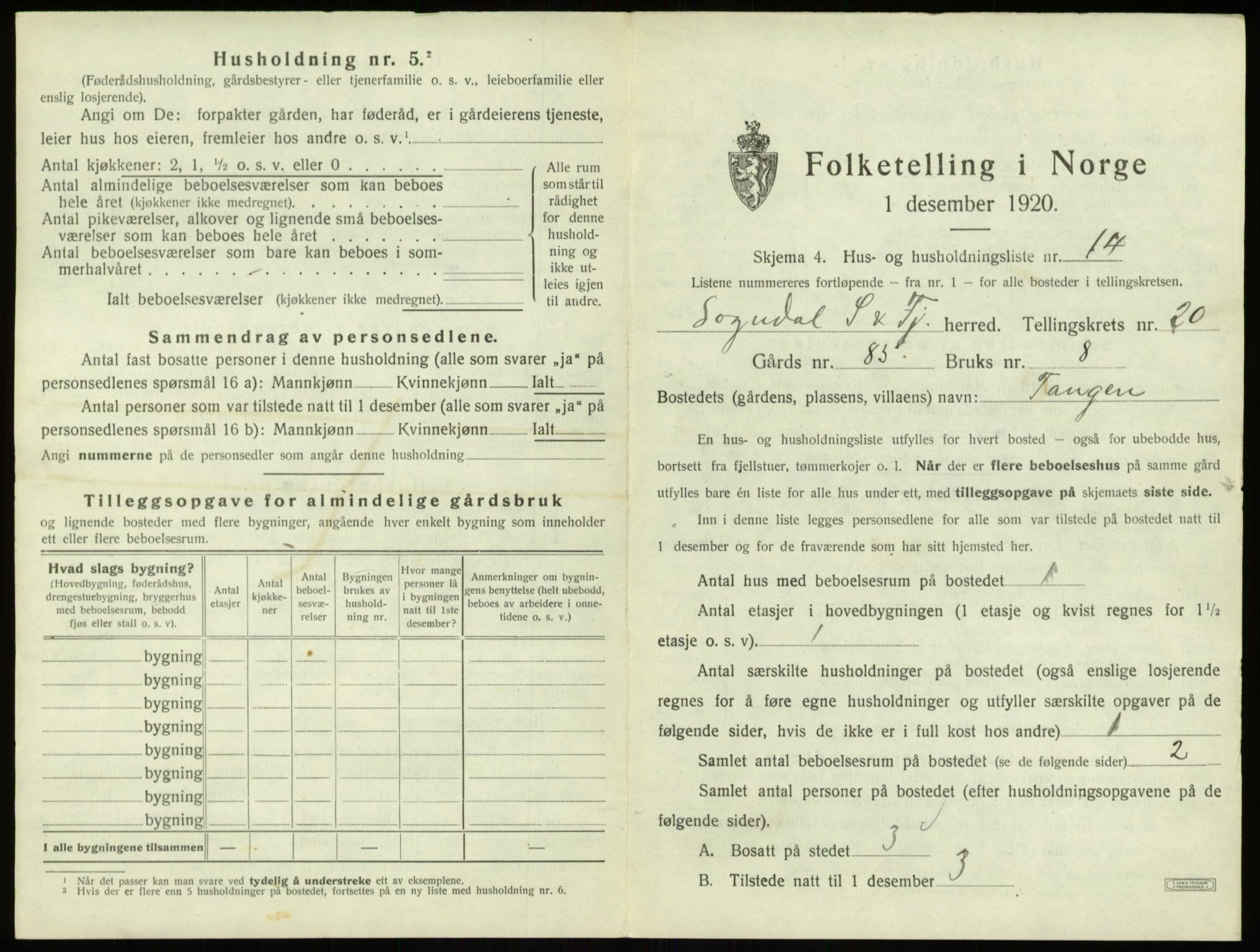 SAB, 1920 census for Sogndal, 1920, p. 1128