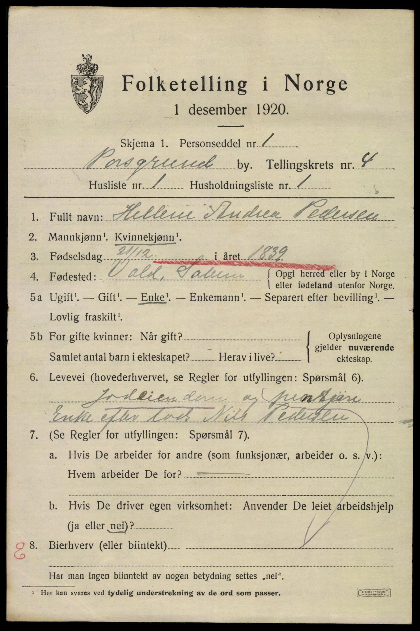 SAKO, 1920 census for Porsgrunn, 1920, p. 18893