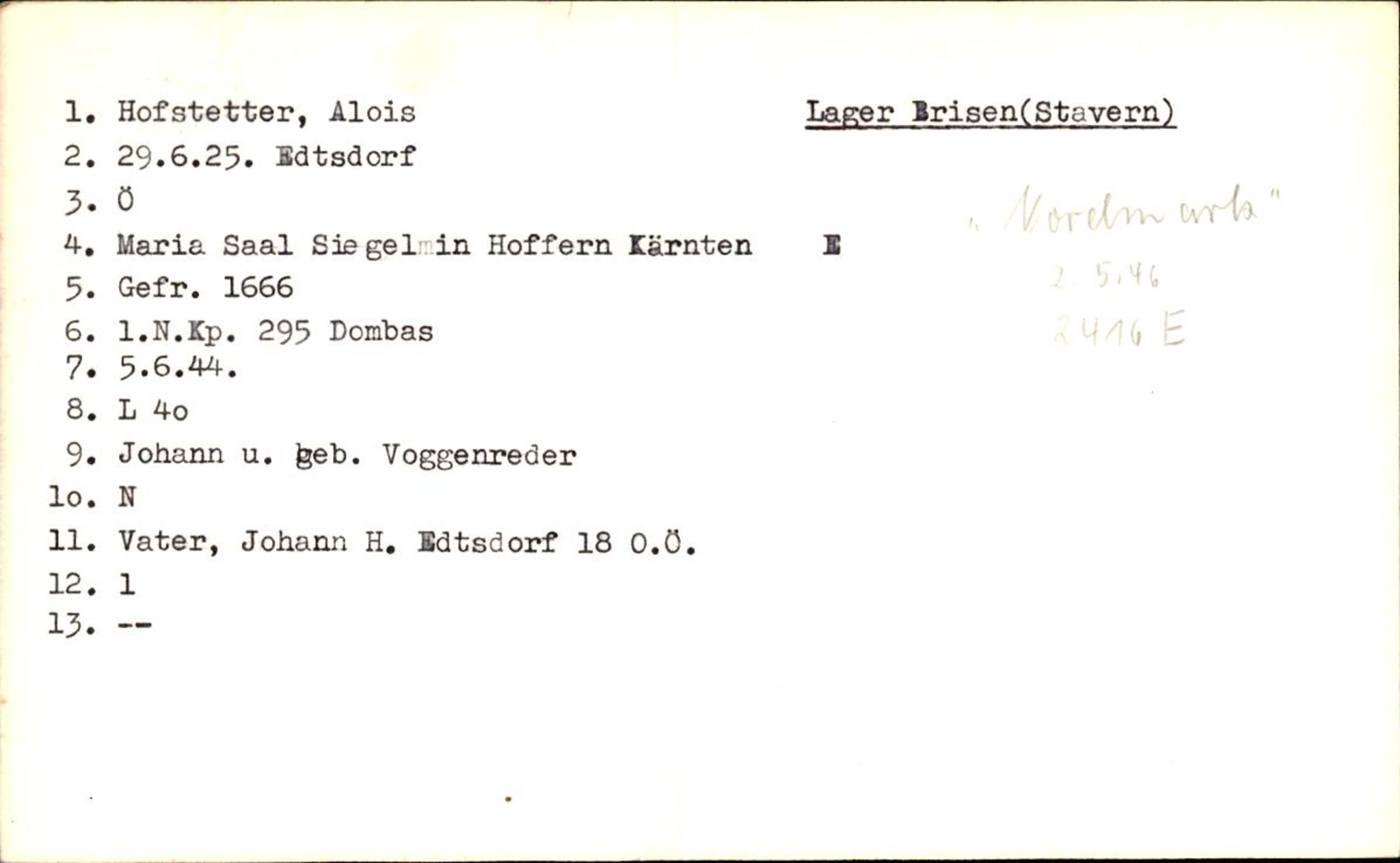 Hjemsendte tyskere , AV/RA-RAFA-6487/D/Db/L0014: Hofmeister-Kaften, 1945-1947, p. 12