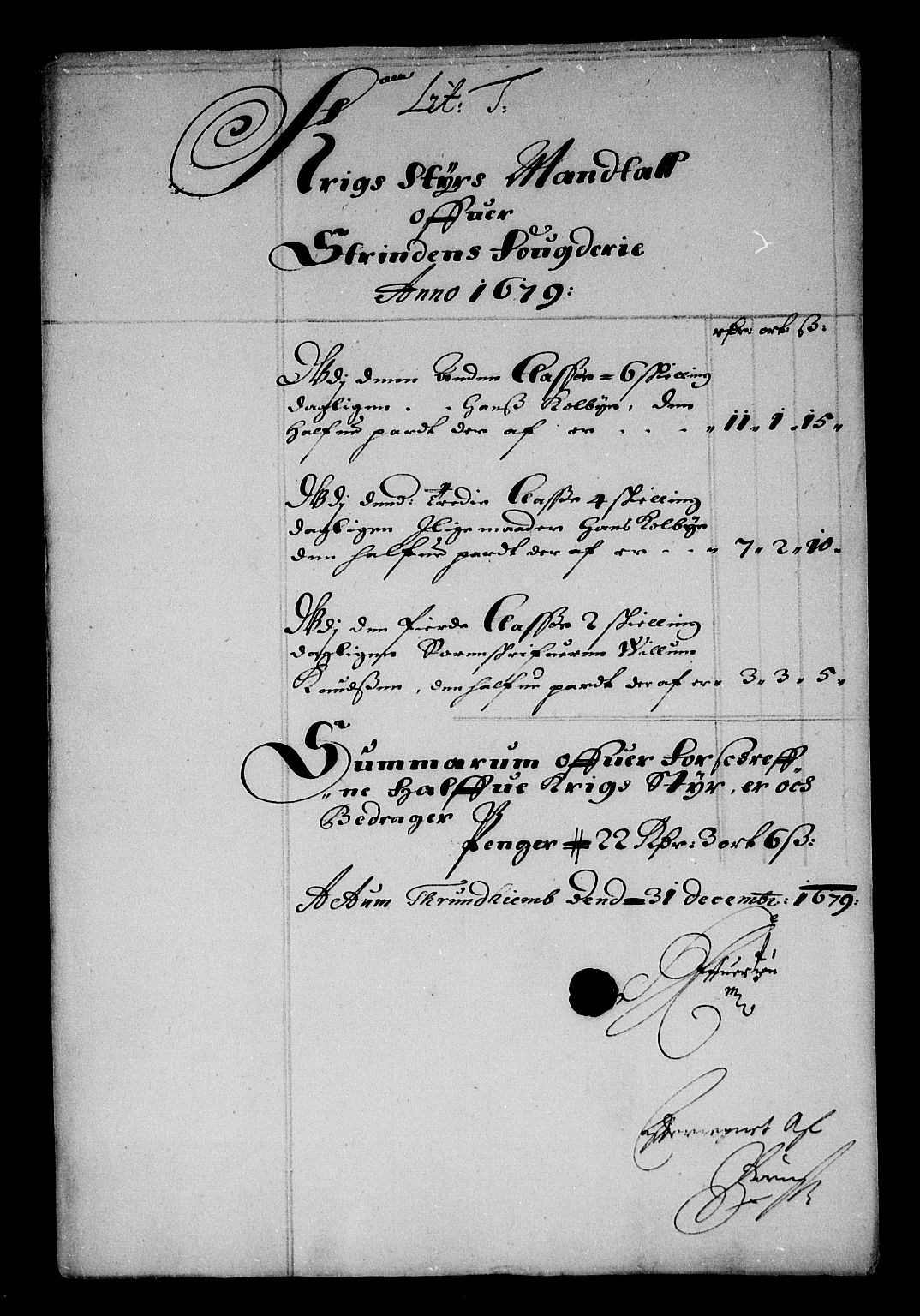 Rentekammeret inntil 1814, Reviderte regnskaper, Stiftamtstueregnskaper, Trondheim stiftamt og Nordland amt, RA/EA-6044/R/Re/L0054: Trondheim stiftamt og Nordland amt, 1679