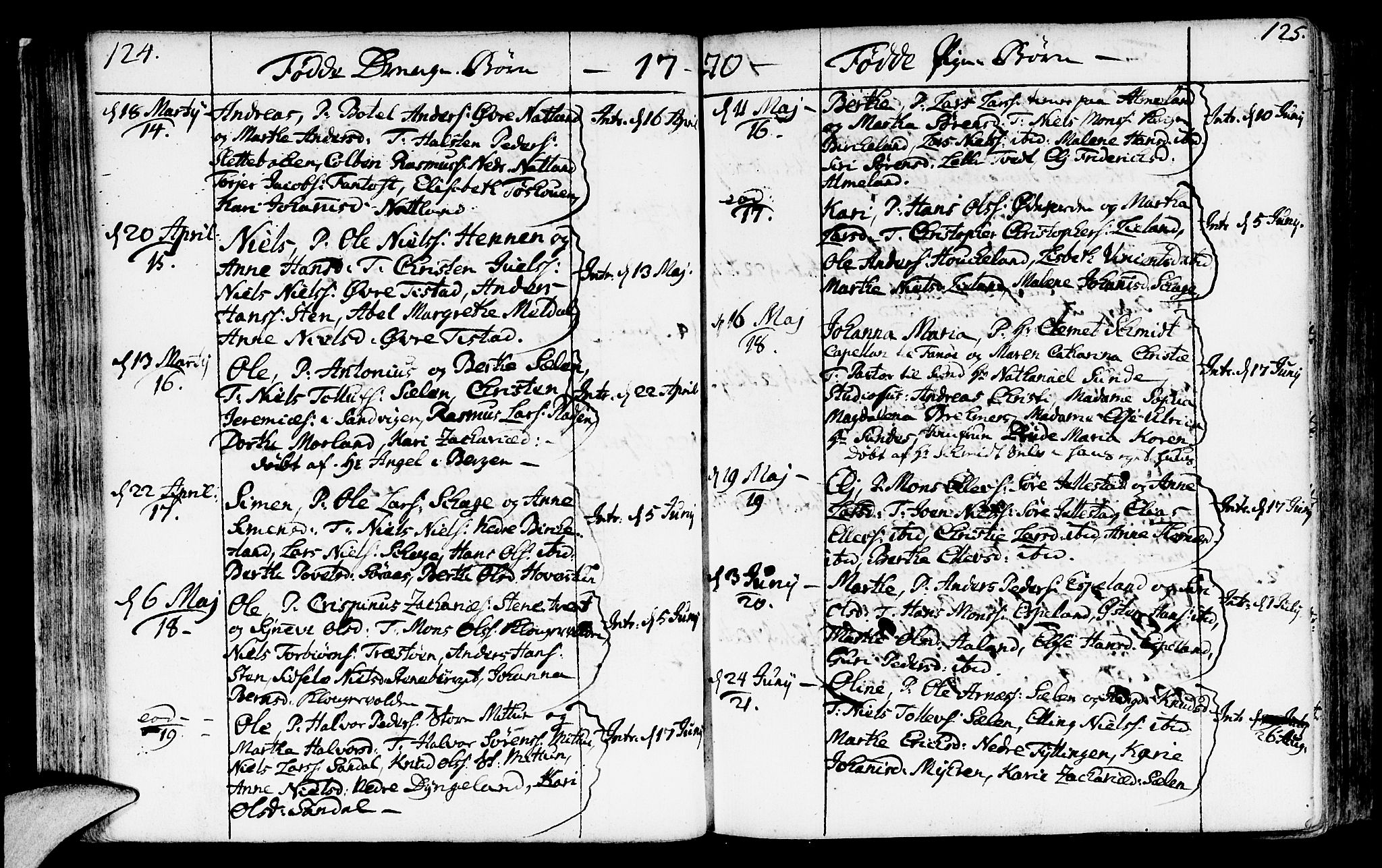 Fana Sokneprestembete, AV/SAB-A-75101/H/Haa/Haaa/L0004: Parish register (official) no. A 4, 1757-1774, p. 124-125