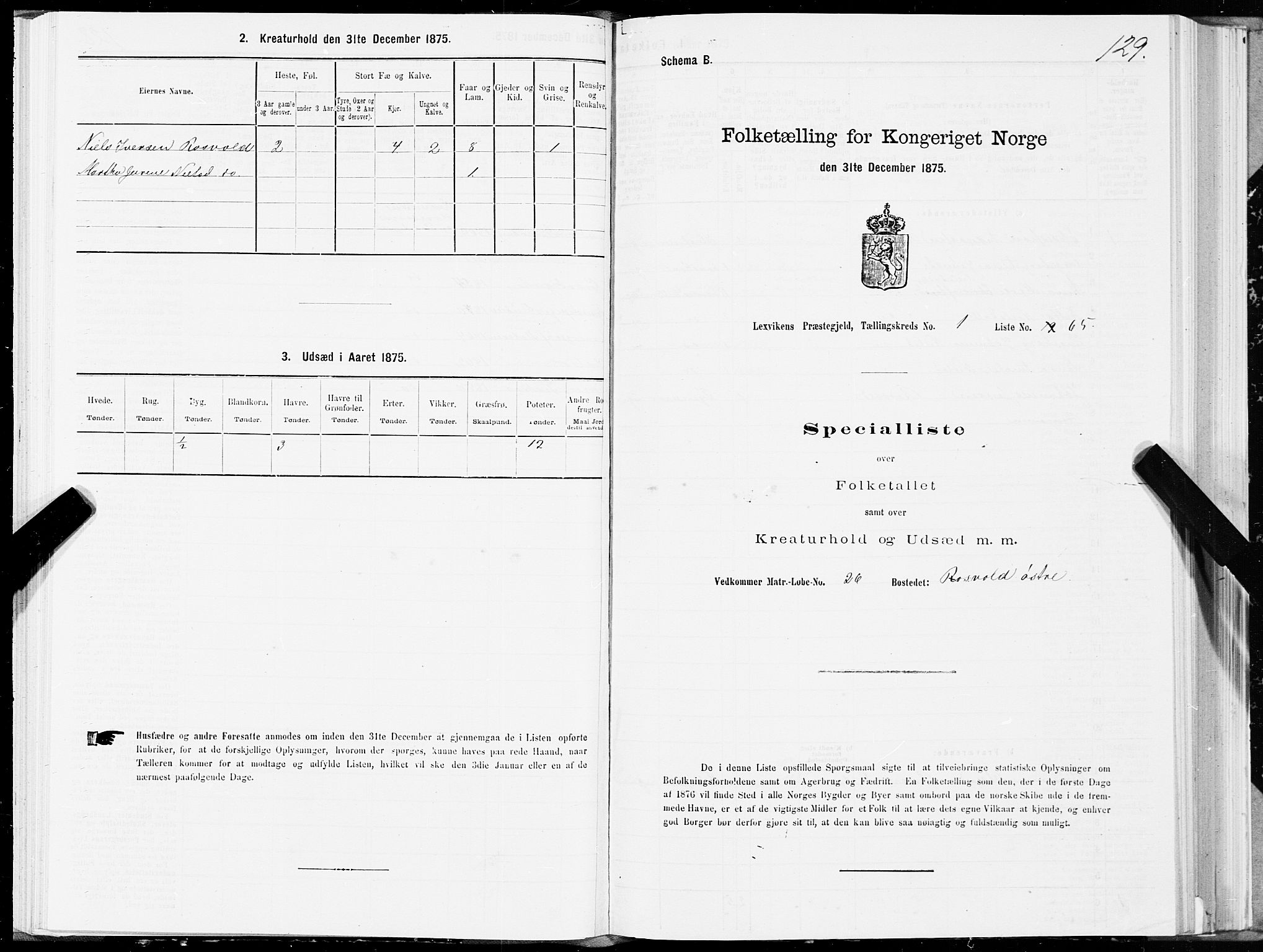 SAT, 1875 census for 1718P Leksvik, 1875, p. 1129