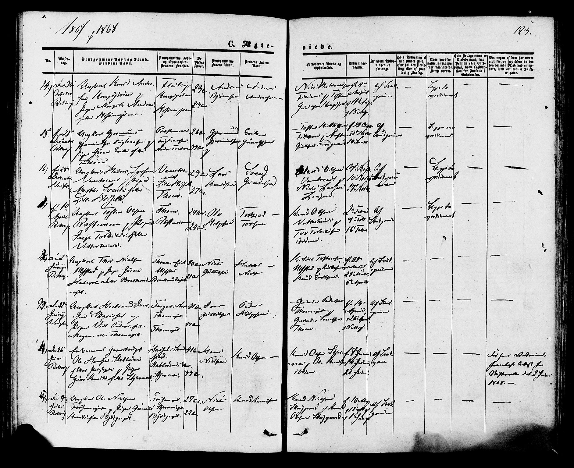 Rollag kirkebøker, SAKO/A-240/F/Fa/L0009: Parish register (official) no. I 9, 1860-1874, p. 123