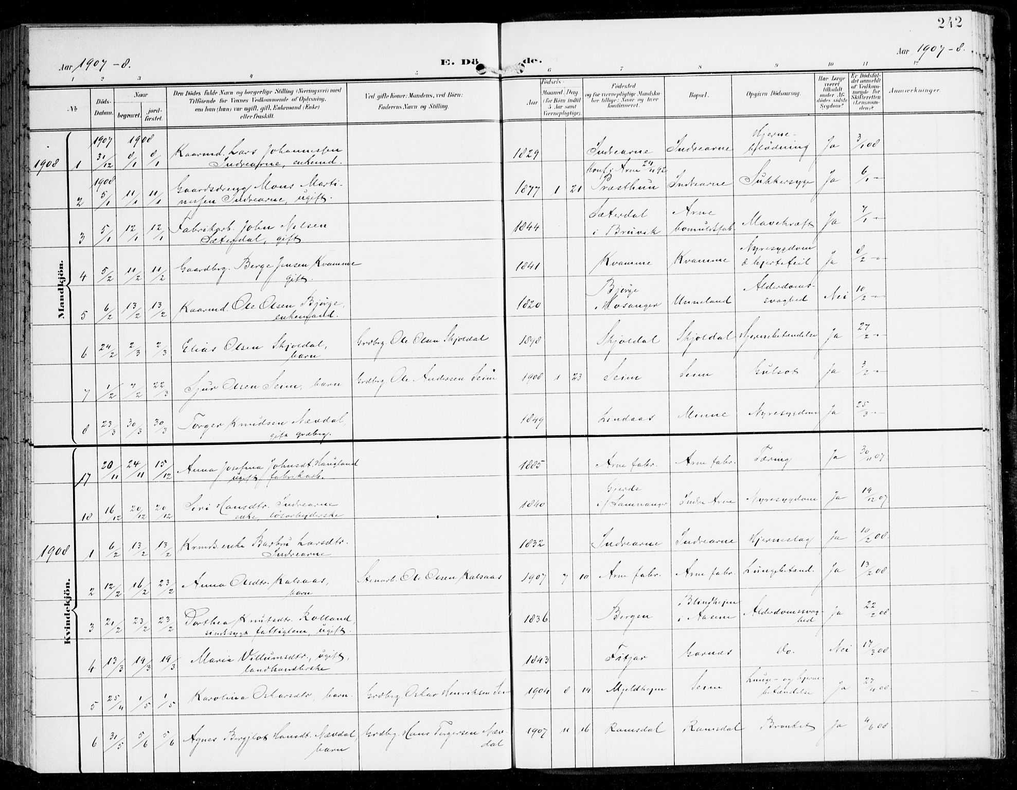 Haus sokneprestembete, AV/SAB-A-75601/H/Haa: Parish register (official) no. D 2, 1899-1912, p. 242