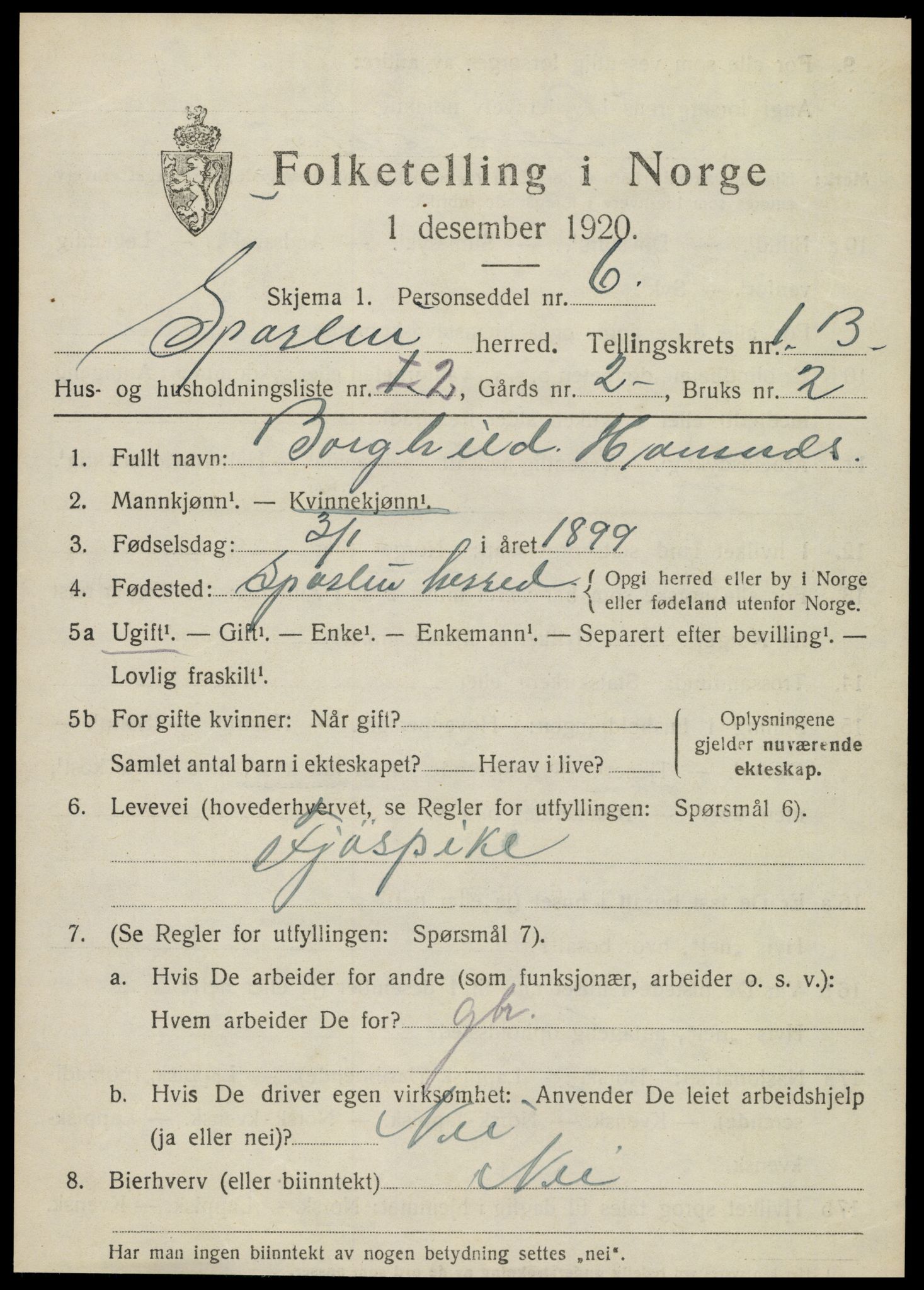 SAT, 1920 census for Sparbu, 1920, p. 1955
